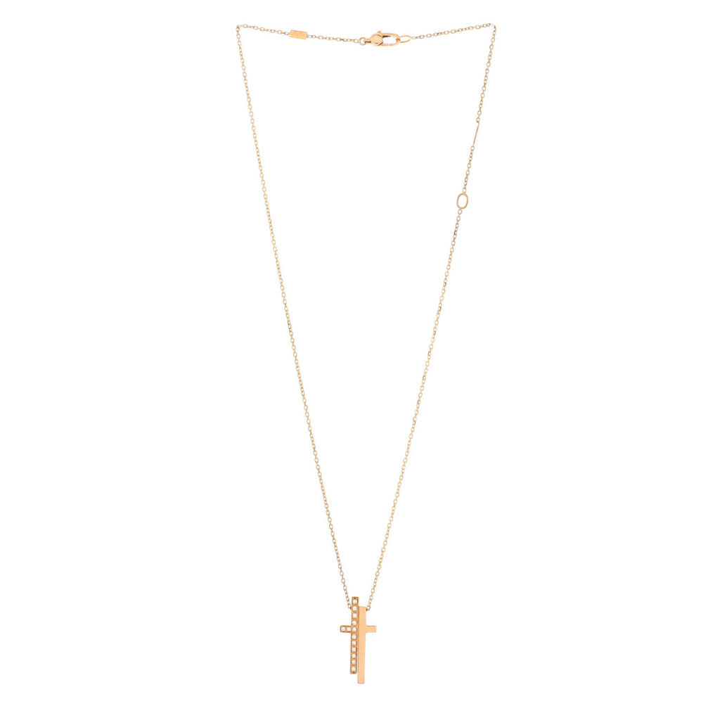 Split Cross Pendant Necklace 18K Rose Gold with Diamonds