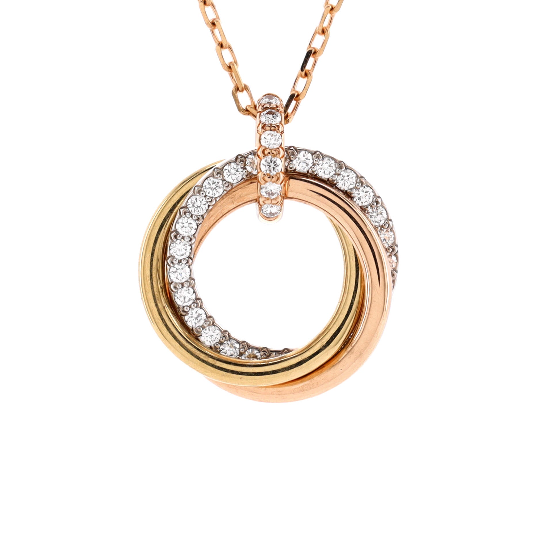 Trinity Pendant Necklace 18K Tricolor Gold with Pave Diamonds Medium