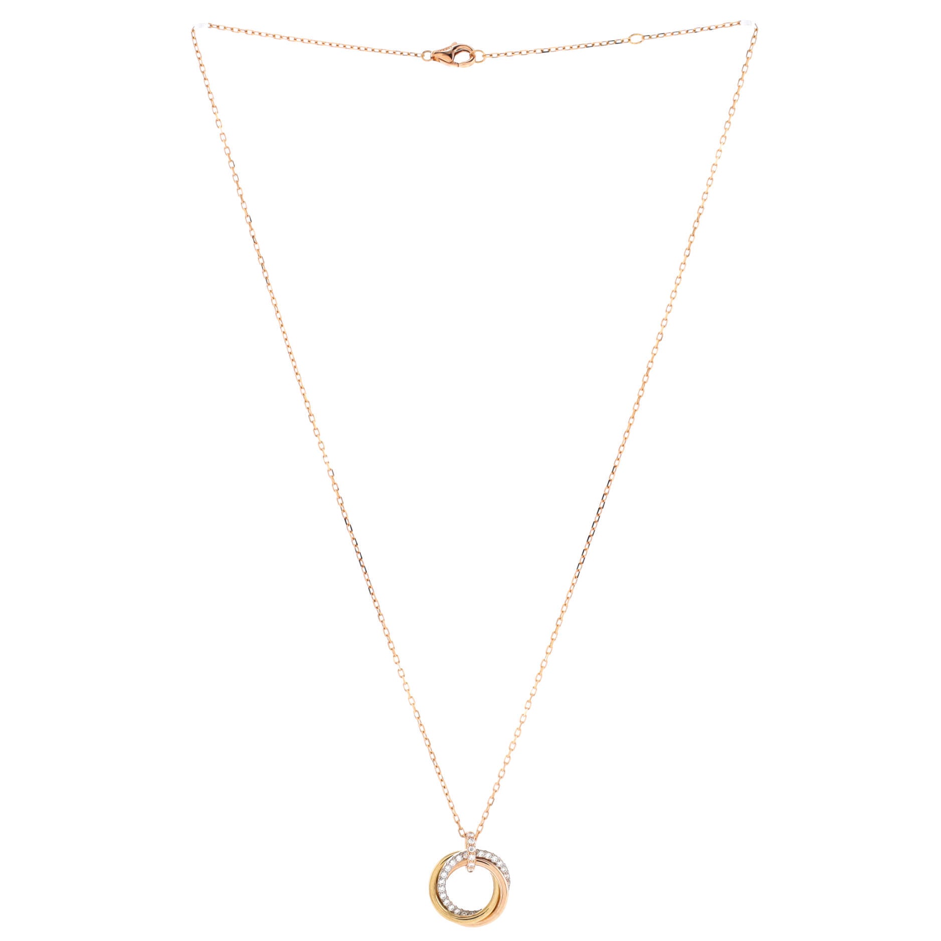 Trinity Pendant Necklace 18K Tricolor Gold with Pave Diamonds Medium