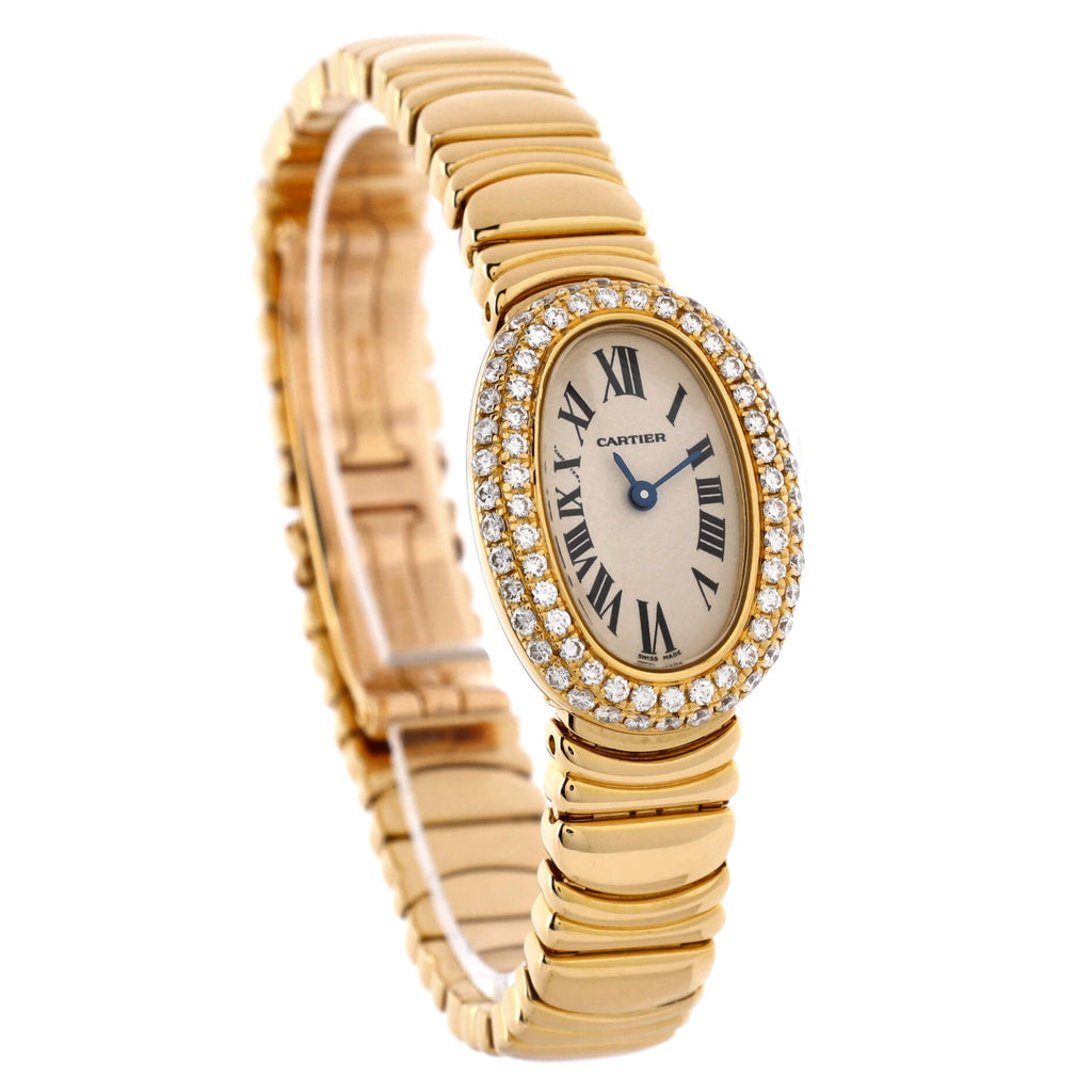 Baignoire Quartz Watch Yellow Gold with Two Row Diamond Bezel 18