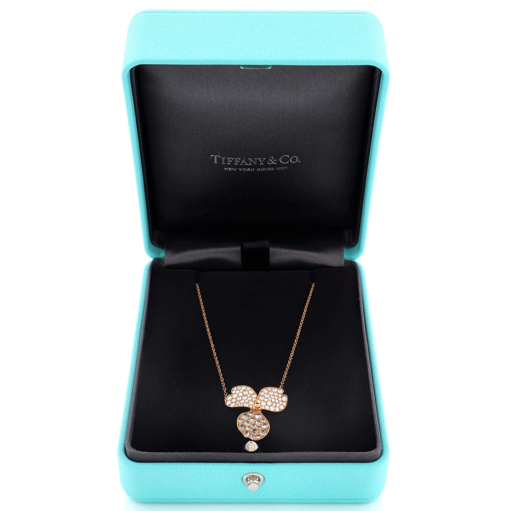 Paper Flowers Pendant Necklace 18K Rose Gold with Pave Diamonds Large
