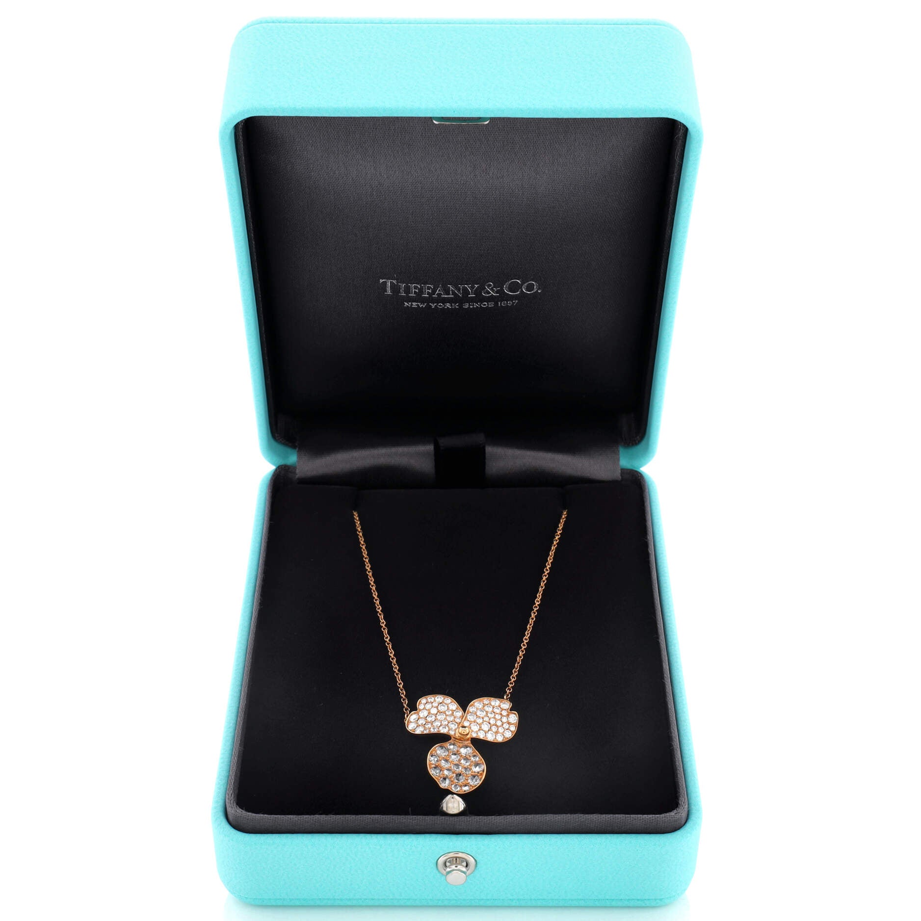 Paper Flowers Pendant Necklace 18K Rose Gold with Pave Diamonds Large