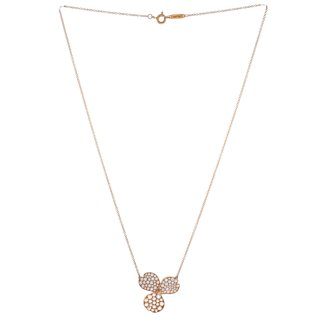 Paper Flowers Pendant Necklace 18K Rose Gold with Pave Diamonds Large