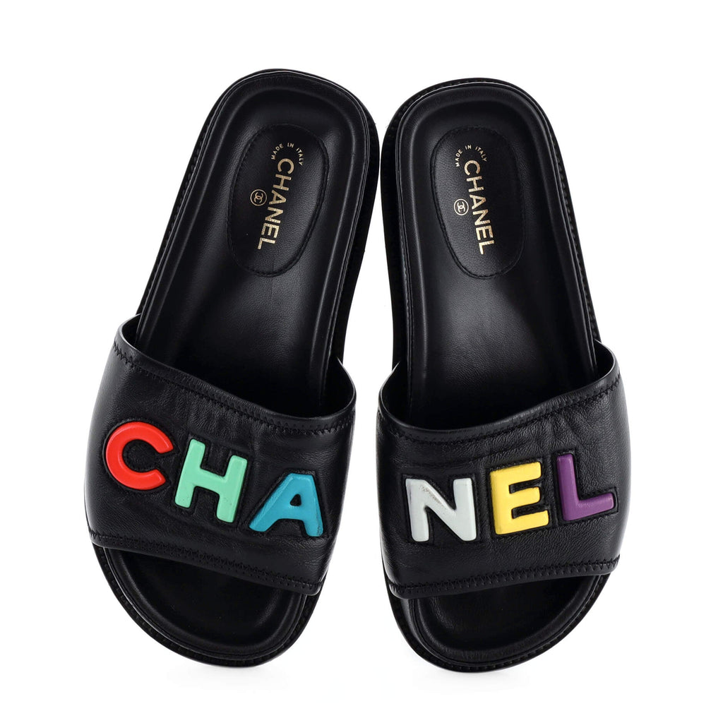 Women's Logo Letters Slide Sandals Leather