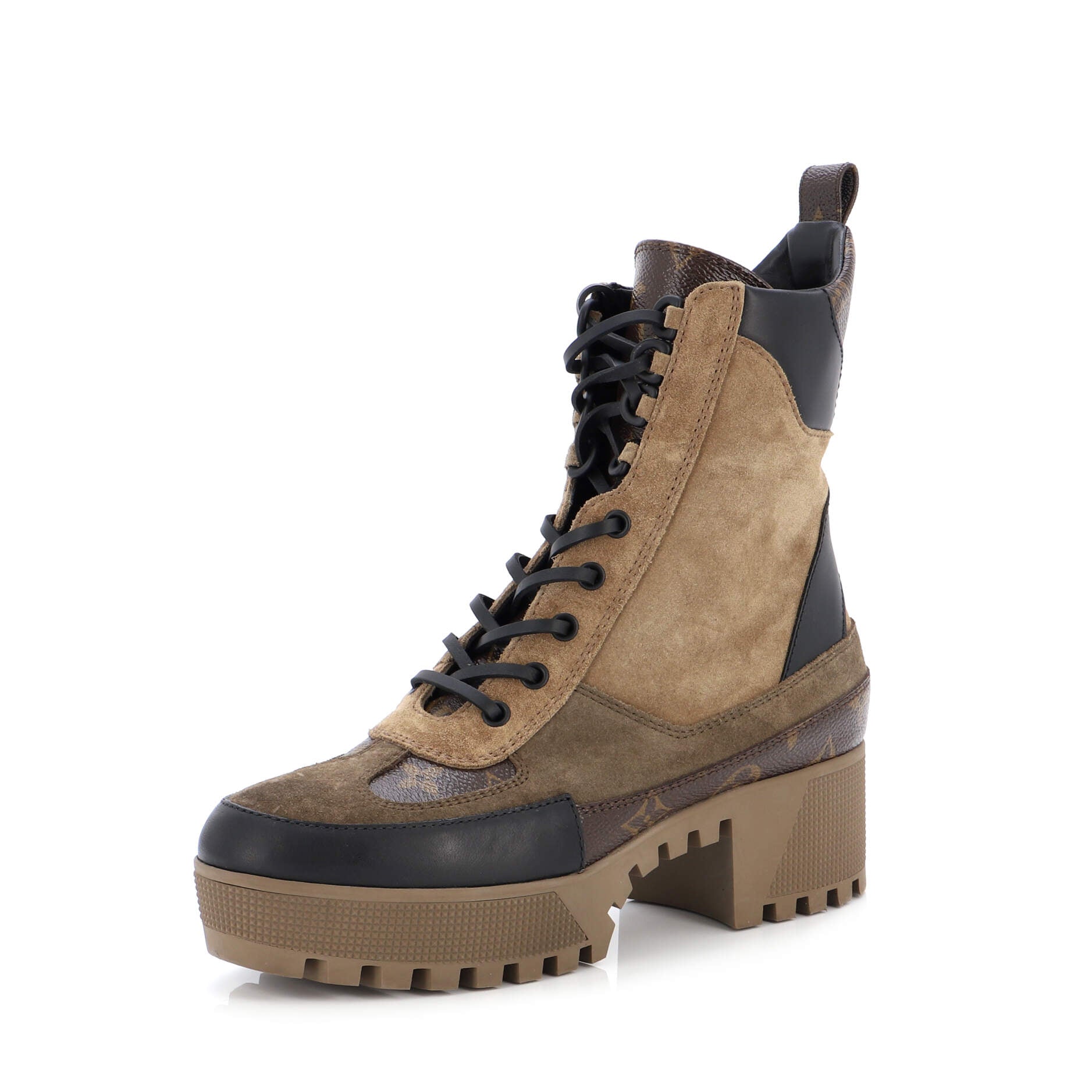 Women's Laureate Platform Desert Boots Suede with Monogram Canvas