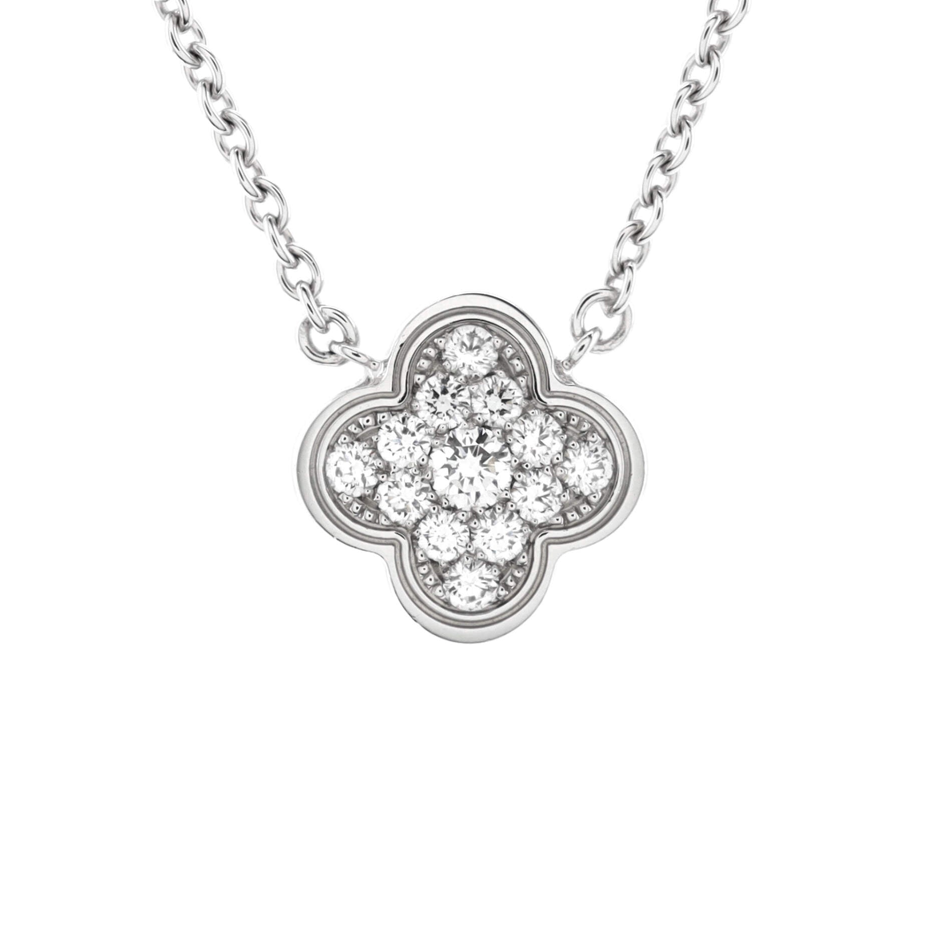 Pure Alhambra Pendant Necklace 18K White Gold with Diamonds