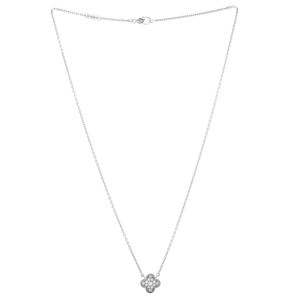 Pure Alhambra Pendant Necklace 18K White Gold with Diamonds