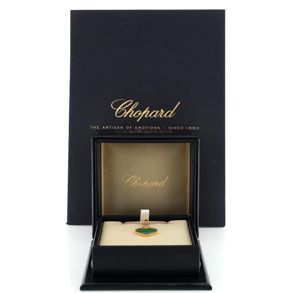 Happy Hearts Pendant Necklace 18K Rose Gold with Malachite and Floating Diamond