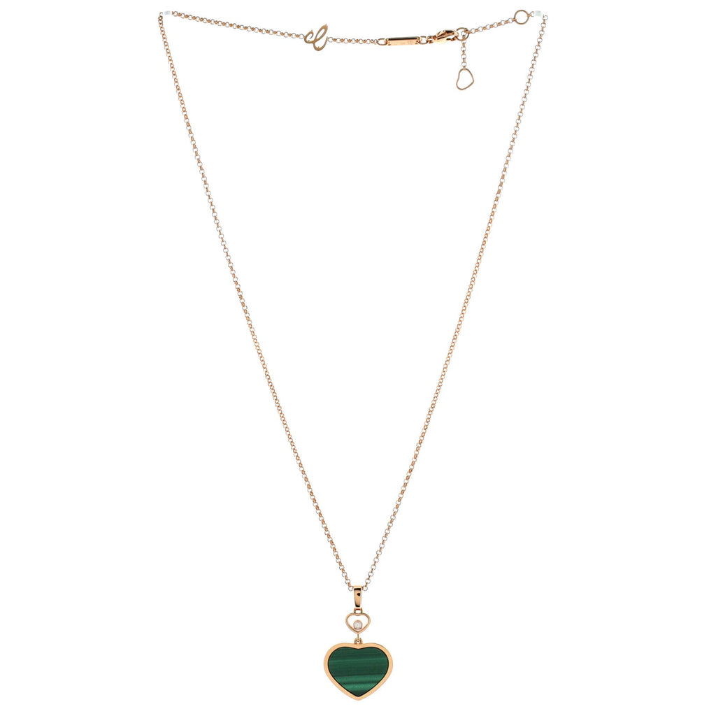 Happy Hearts Pendant Necklace 18K Rose Gold with Malachite and Floating Diamond