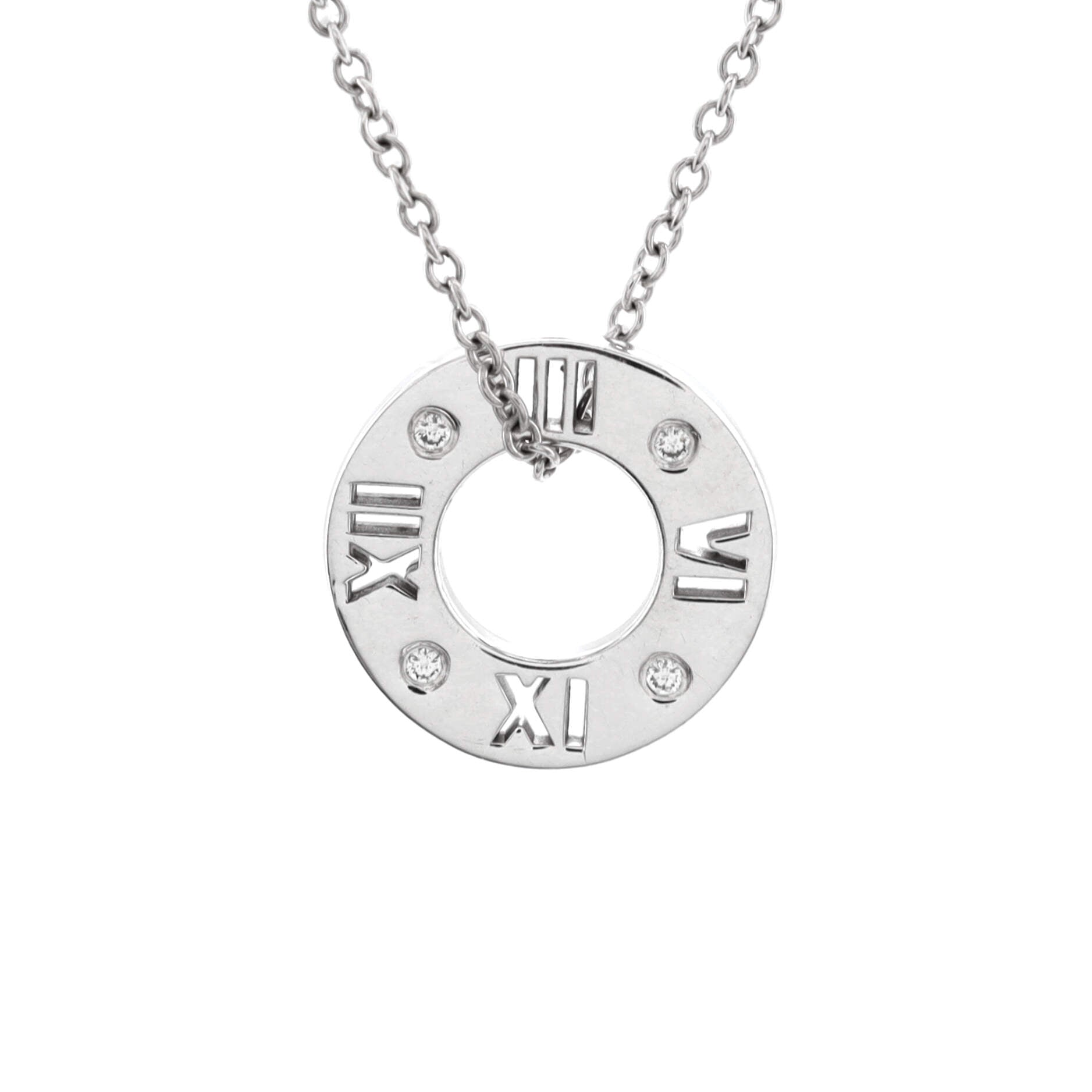 Atlas Pierced Circle Pendant Necklace 18K White Gold with Diamonds