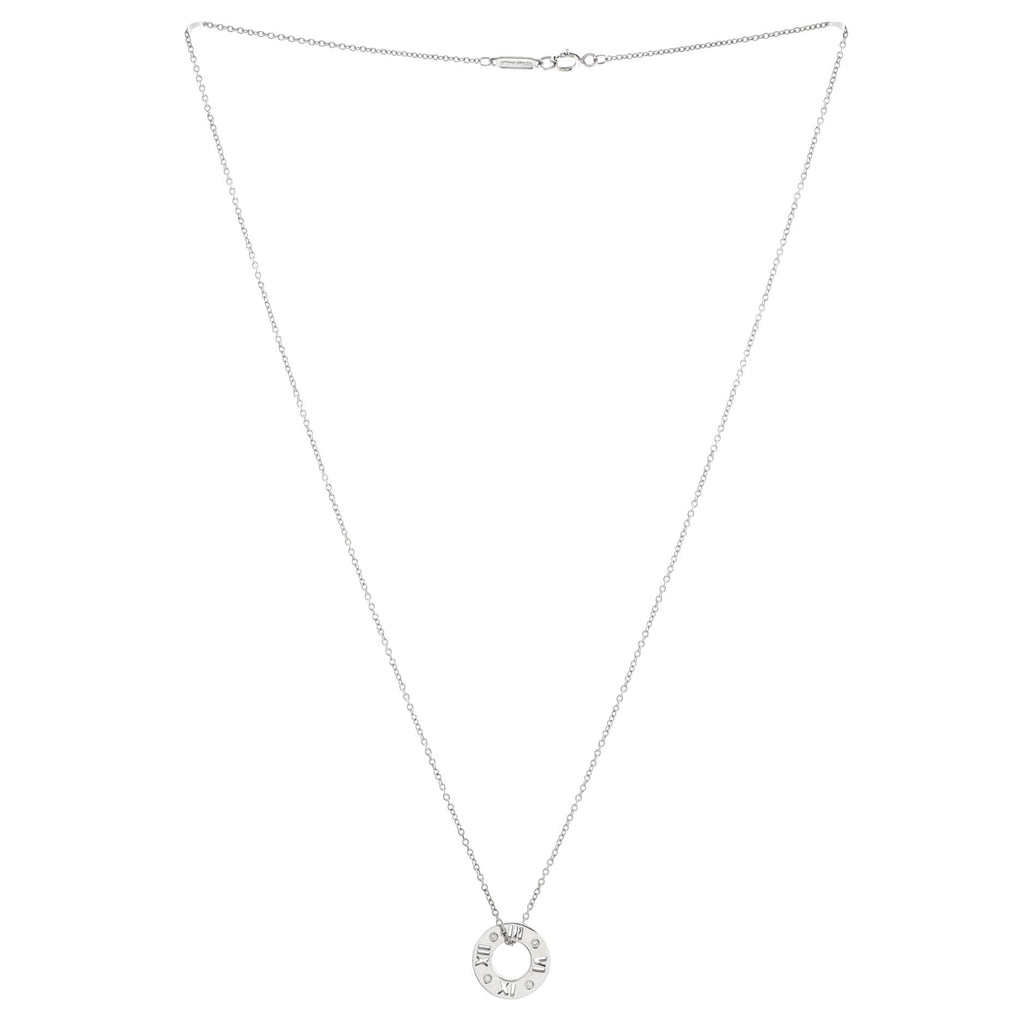 Atlas Pierced Circle Pendant Necklace 18K White Gold with Diamonds