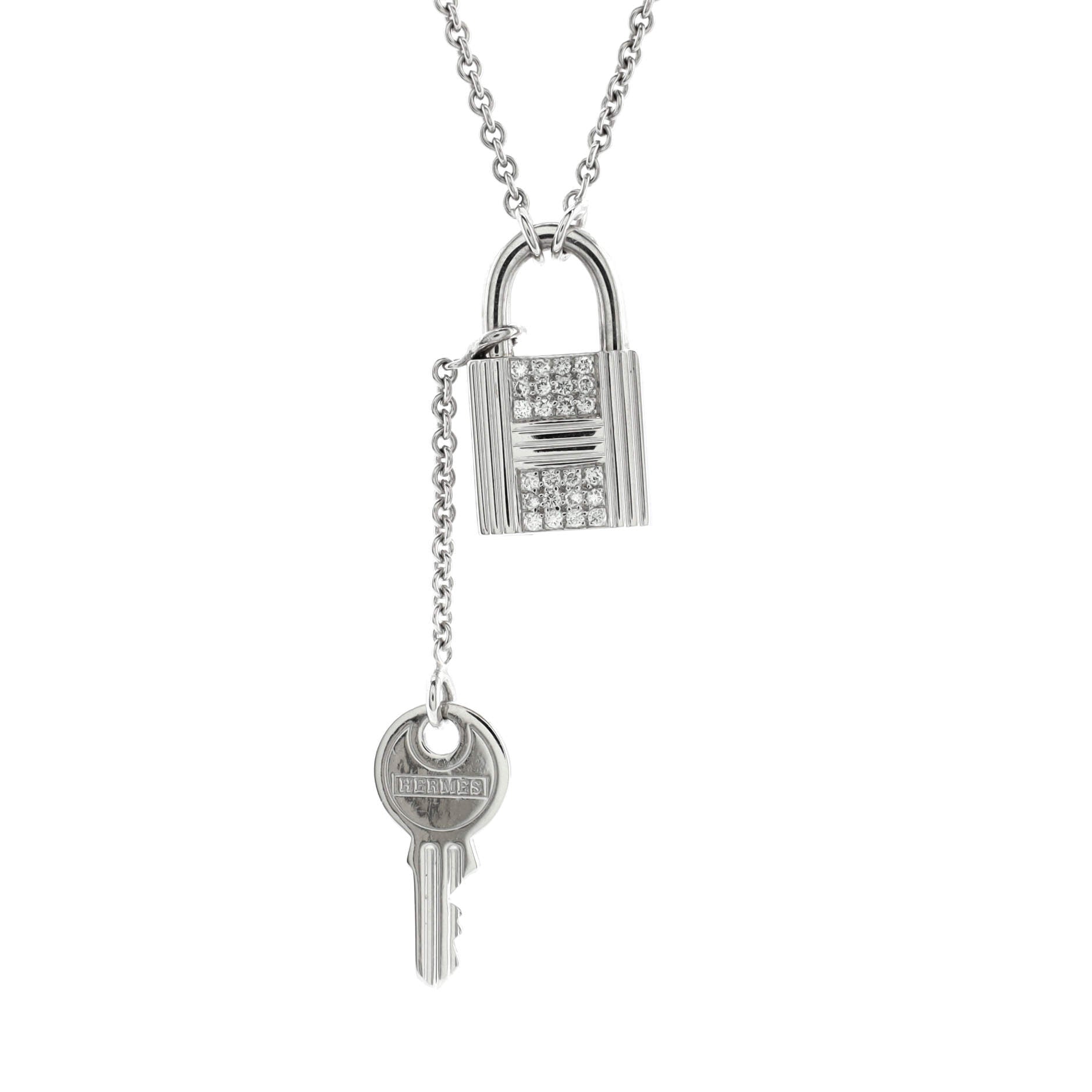 Cadenas Key Pendant Necklace 18K White Gold with Diamonds