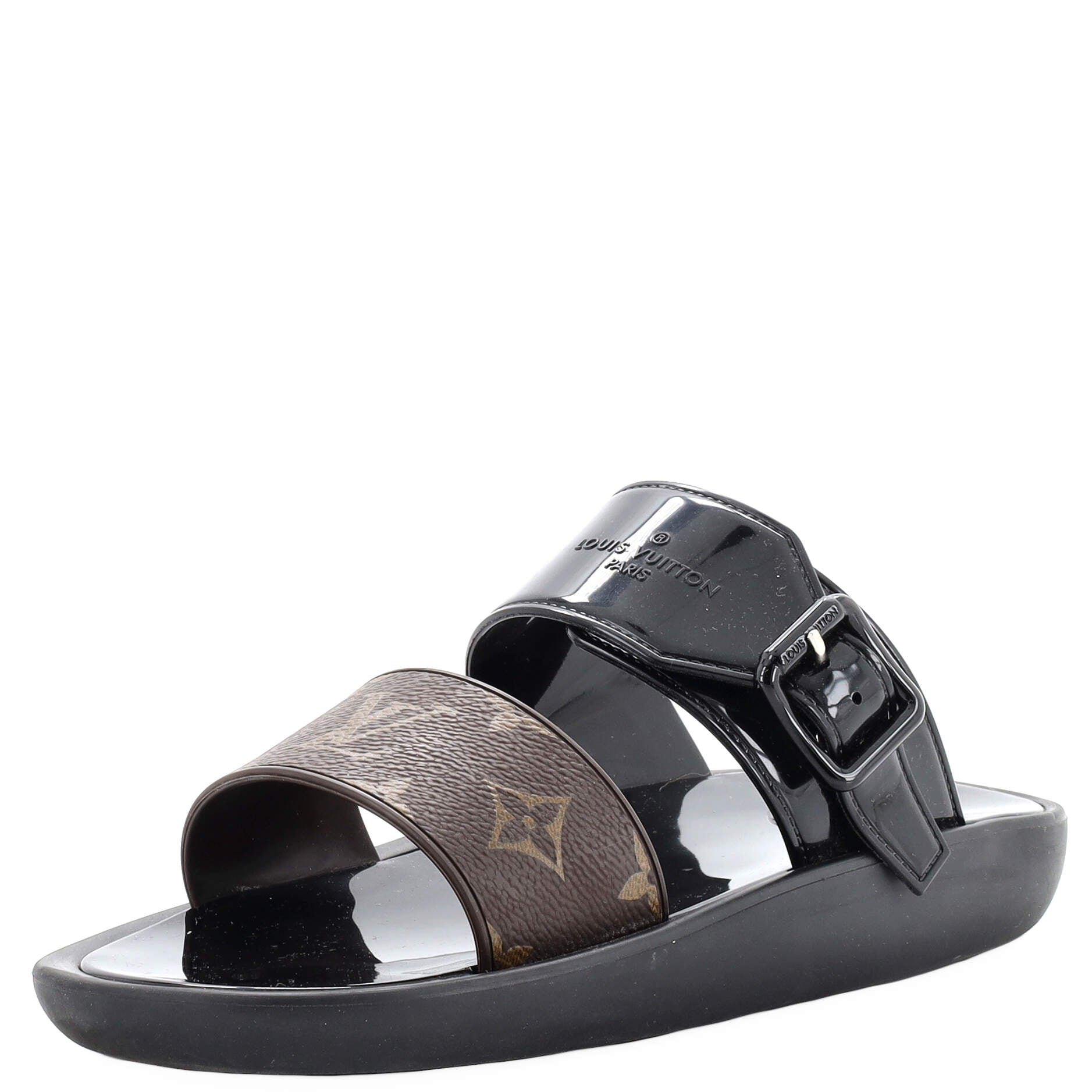 Women's Sunbath Flat Mule Sandals Monogram Canvas and Patent