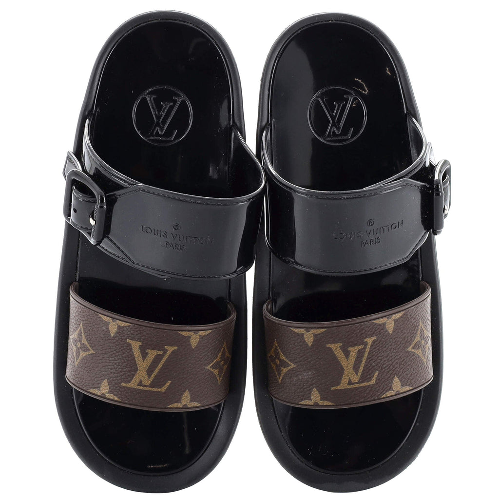Women's Sunbath Flat Mule Sandals Monogram Canvas and Patent