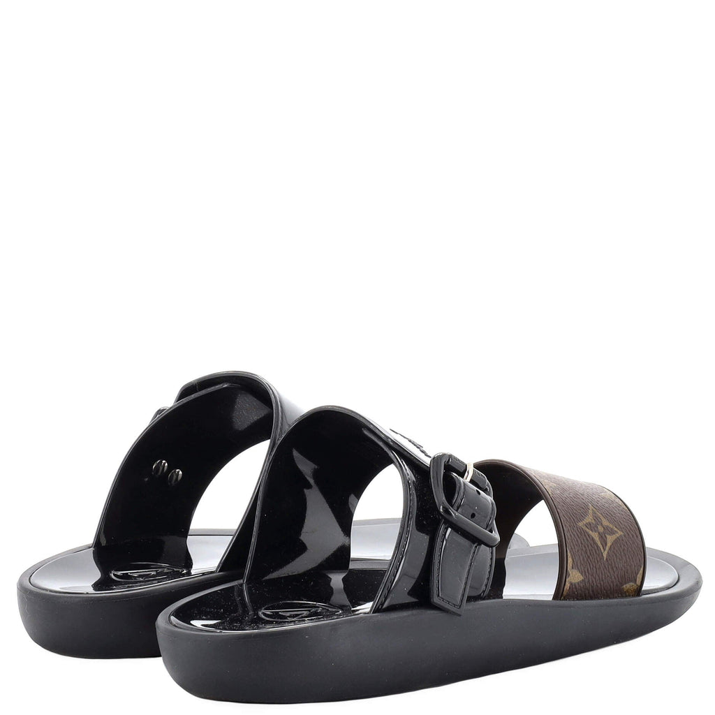 Women's Sunbath Flat Mule Sandals Monogram Canvas and Patent