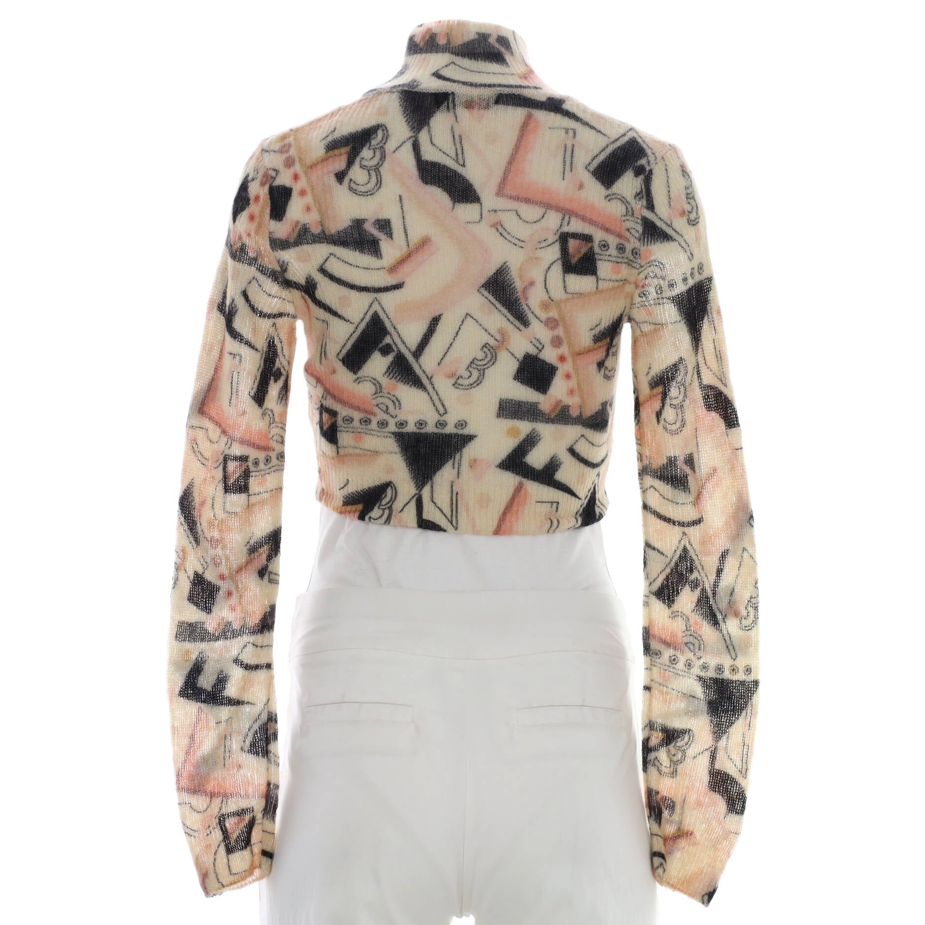 Women's High Neck Cropped Sweater Printed Mohair Blend
