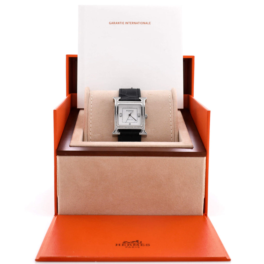 Heure H Automatic Watch Stainless Steel and Alligator with Diamond Bezel 26