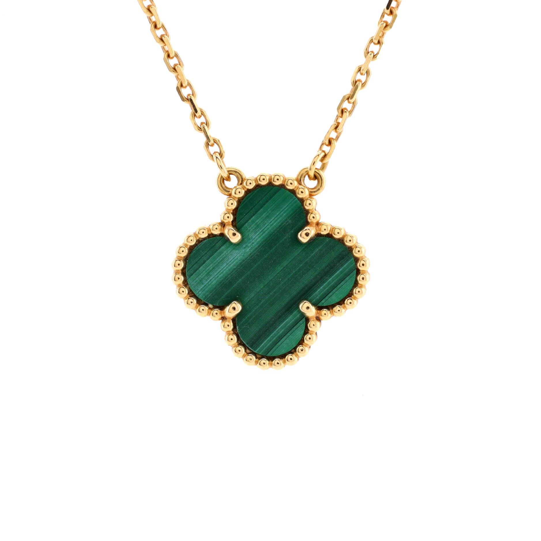 Vintage Alhambra Pendant Necklace 18K Yellow Gold and Malachite