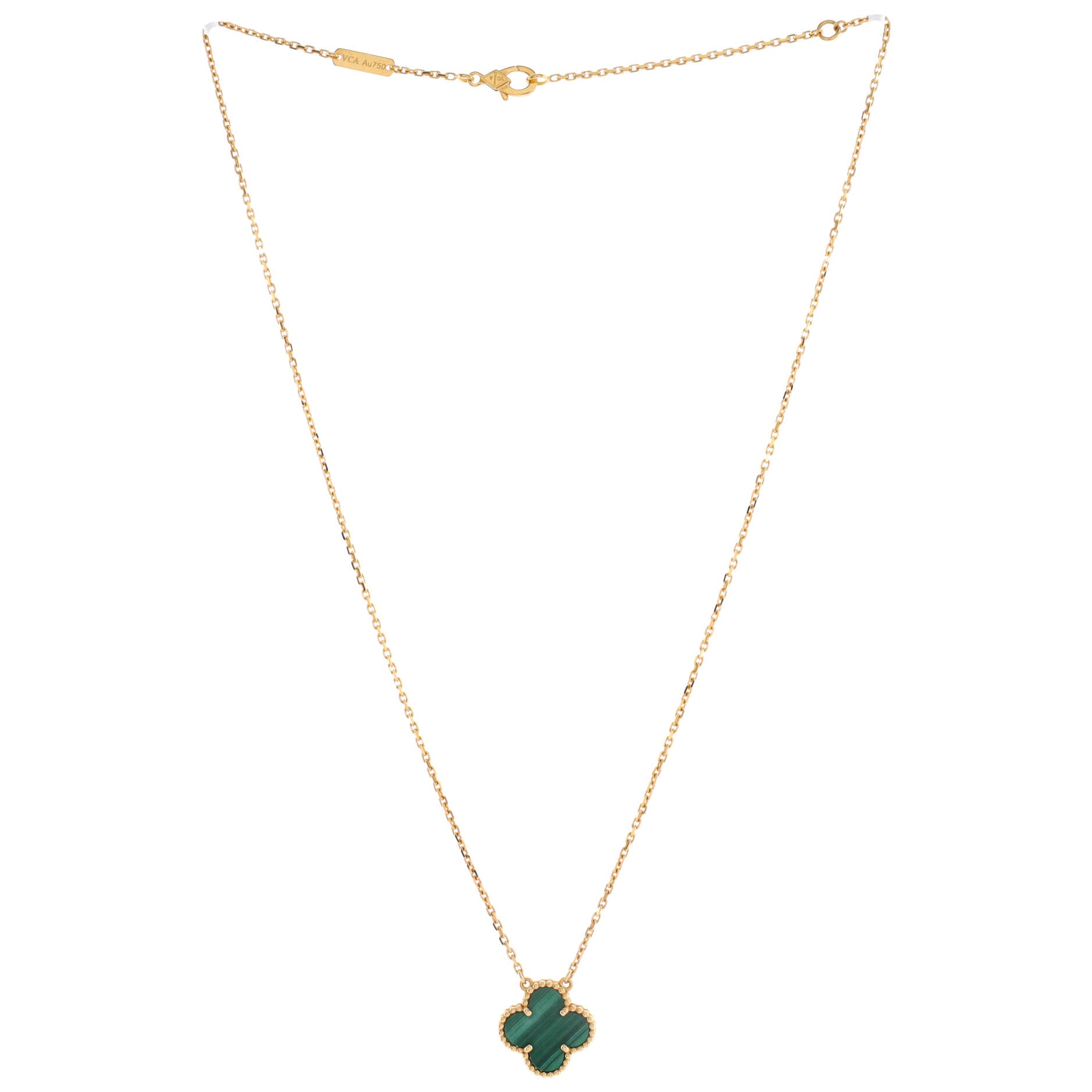 Vintage Alhambra Pendant Necklace 18K Yellow Gold and Malachite