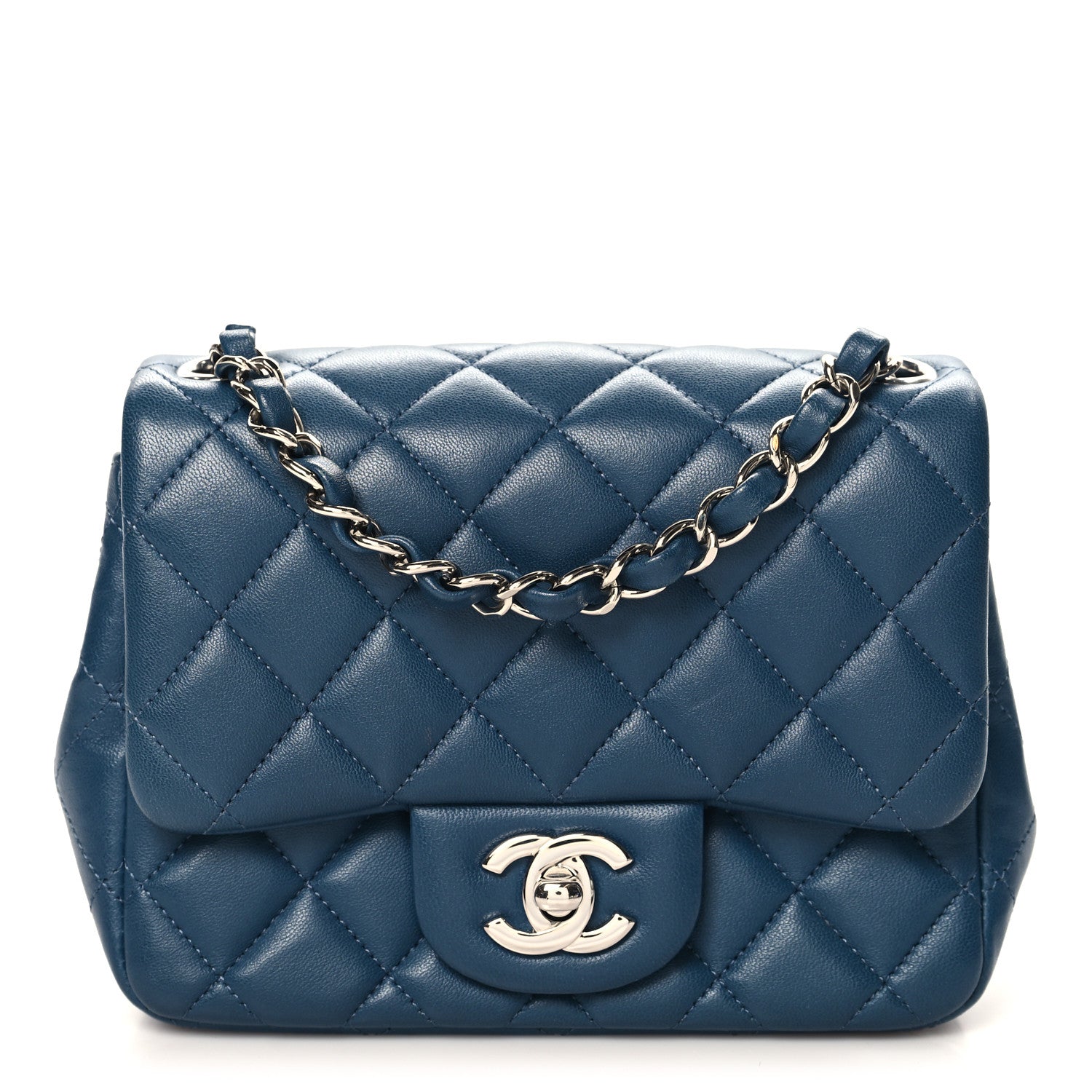 Lambskin Quilted Mini Square Flap Dark Blue