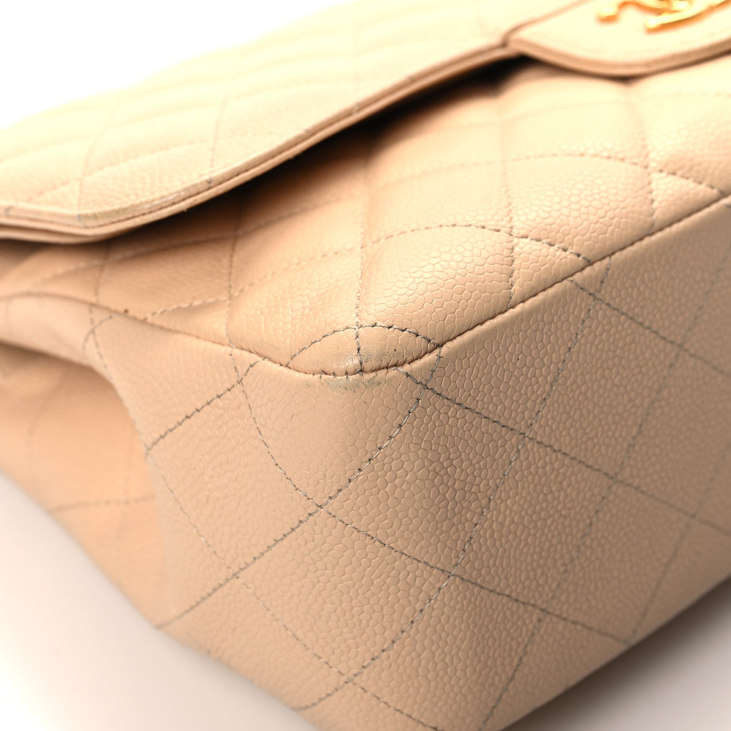 Caviar Quilted Jumbo Double Flap Beige