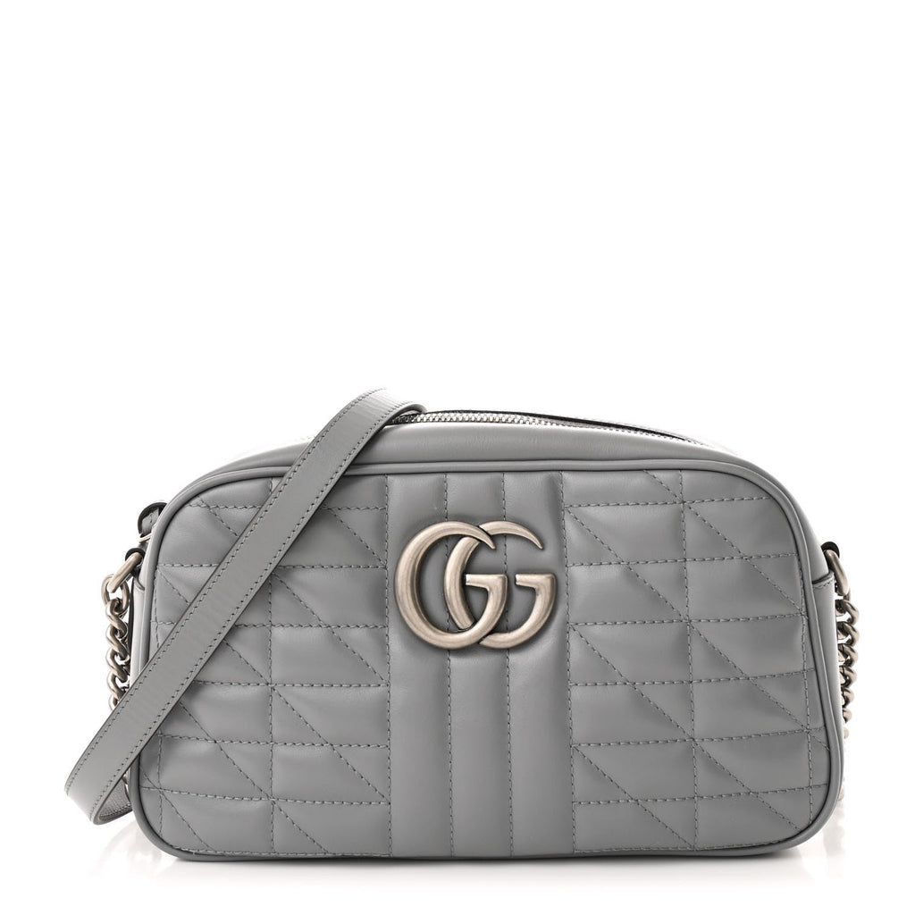 Calfskin Matelasse Aria Small GG Marmont Chain Shoulder Bag Deep Grey
