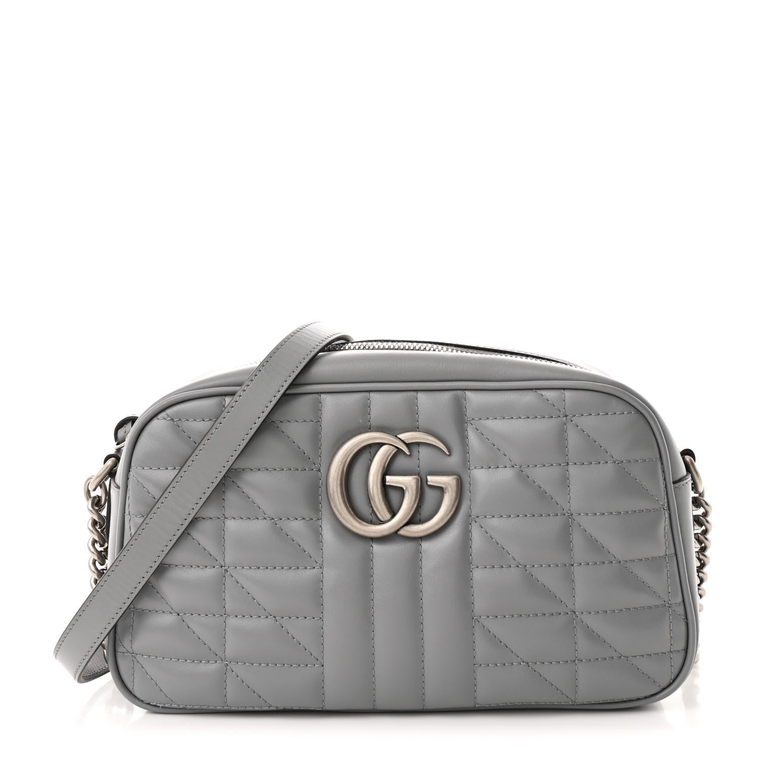 Calfskin Matelasse Aria Small GG Marmont Chain Shoulder Bag Deep Grey