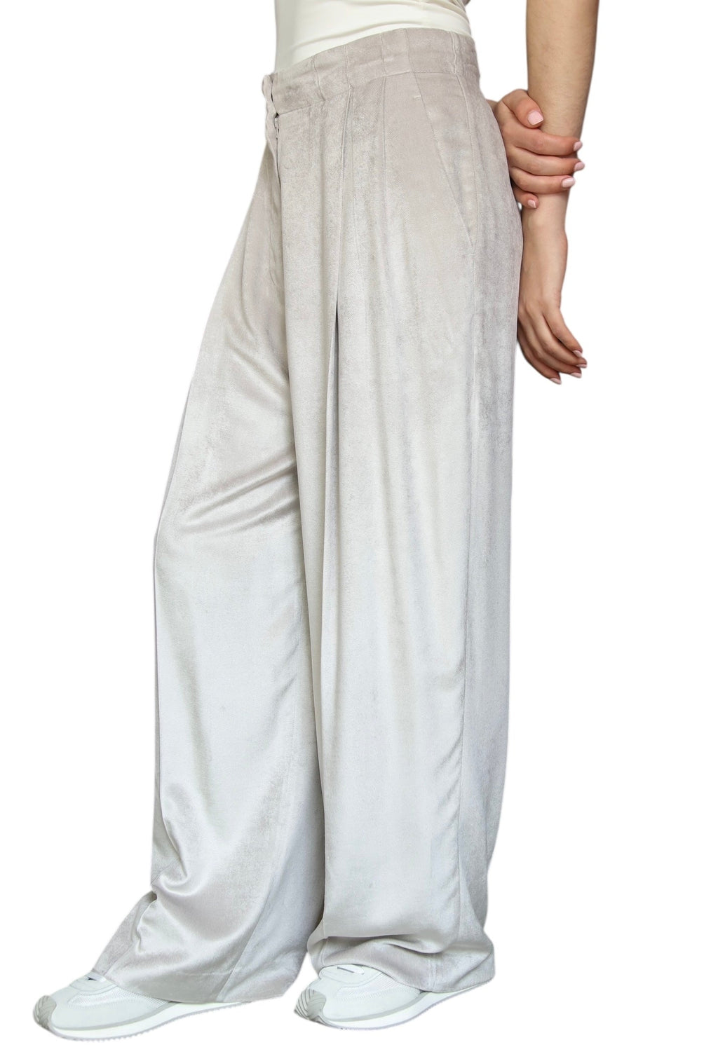 Brunello Cucinelli Beige Wide Leg Velvet Trousers - IT 42 / US 6