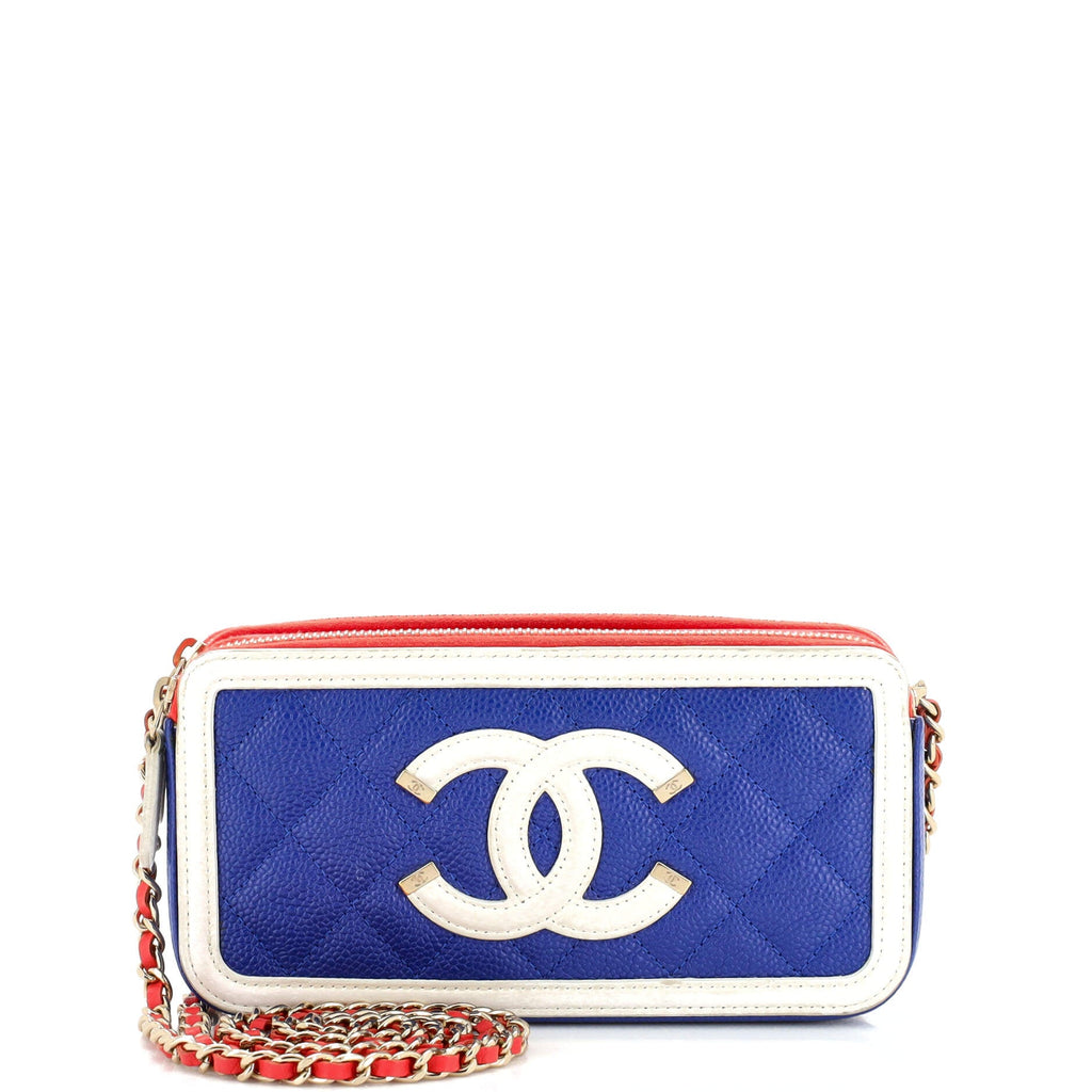 Filigree Double Zip Clutch with Chain Quilted Caviar