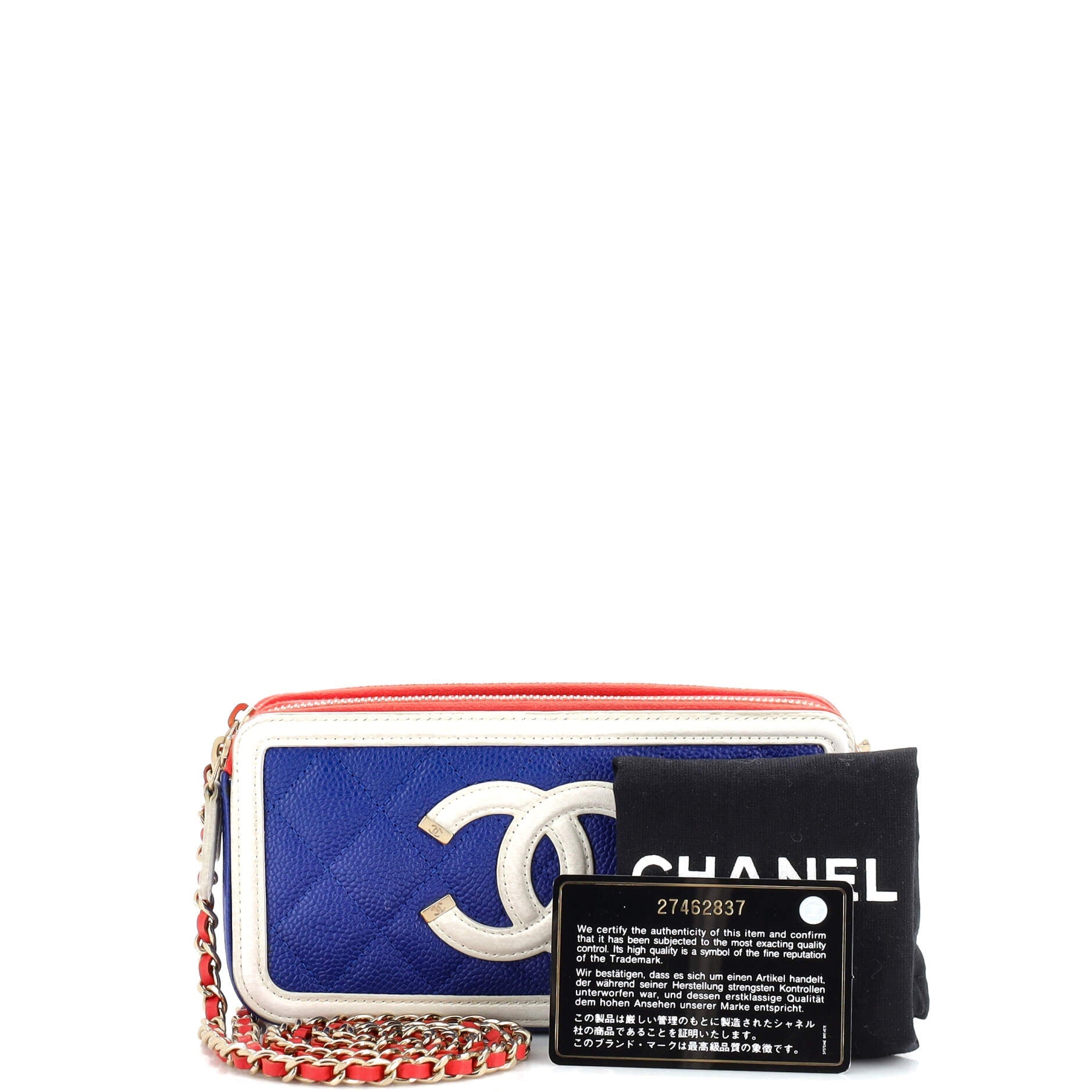 Filigree Double Zip Clutch with Chain Quilted Caviar