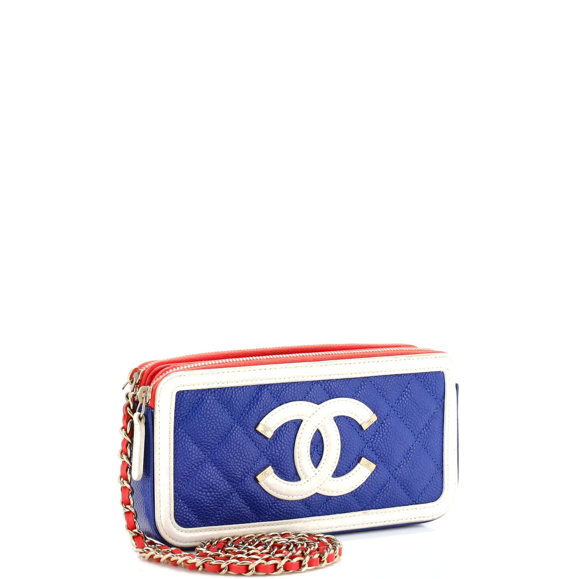 Filigree Double Zip Clutch with Chain Quilted Caviar