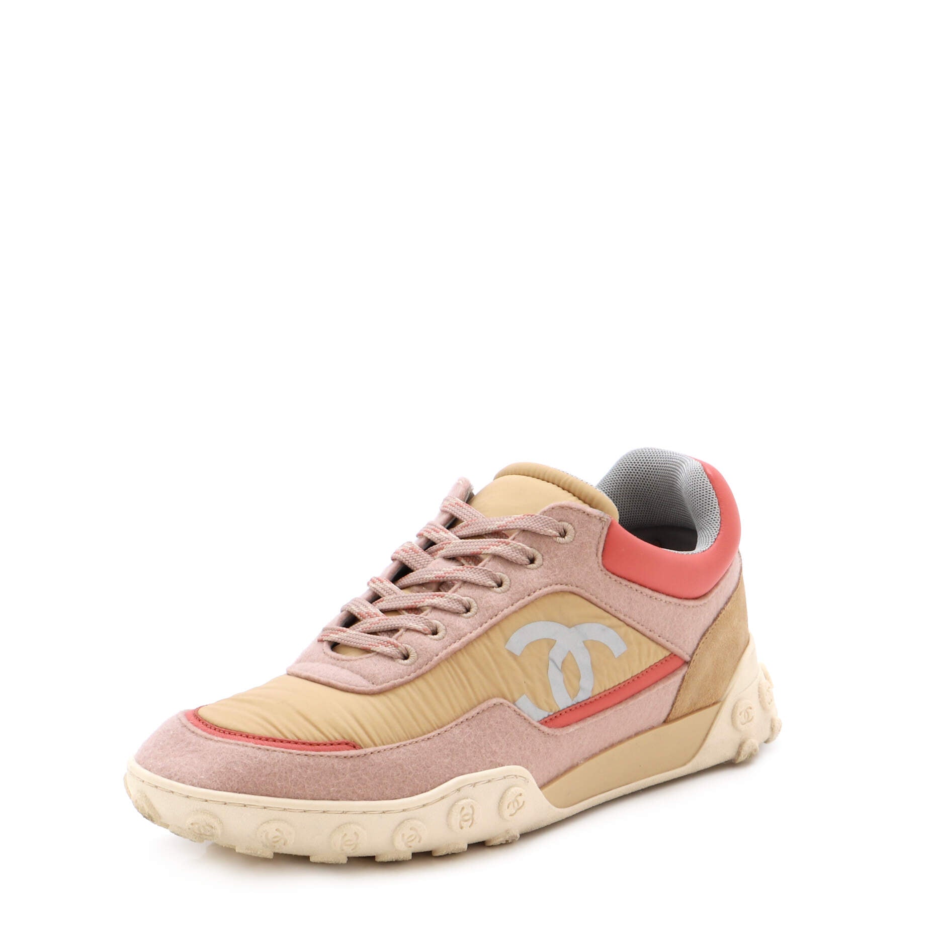 Women’s CC Logo Low-Top Sneakers Leather and Fabric with Suede