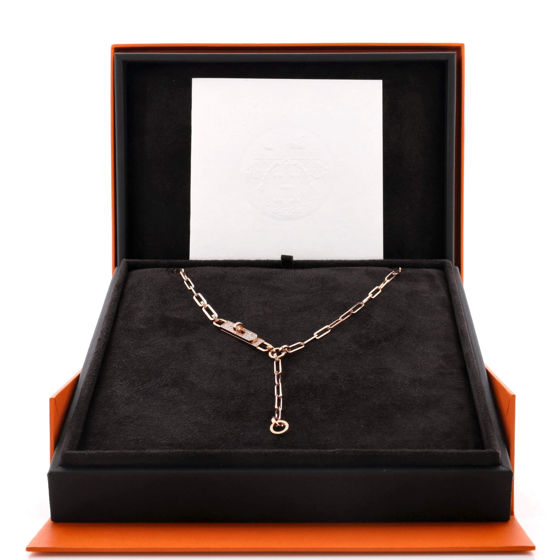 Kelly Chaine Lariat Necklace 18K Rose Gold and Pave Diamonds Small