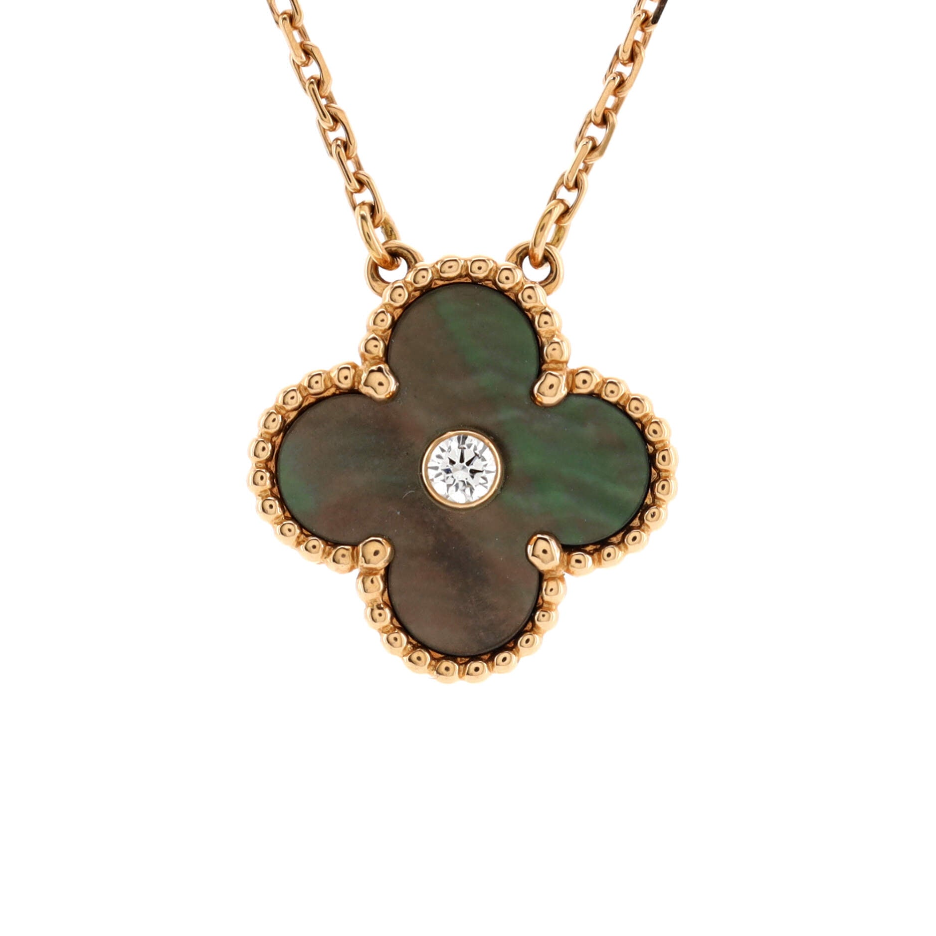 Vintage Alhambra Pendant Necklace 18K Rose Gold and Mother of Pearl with Diamond