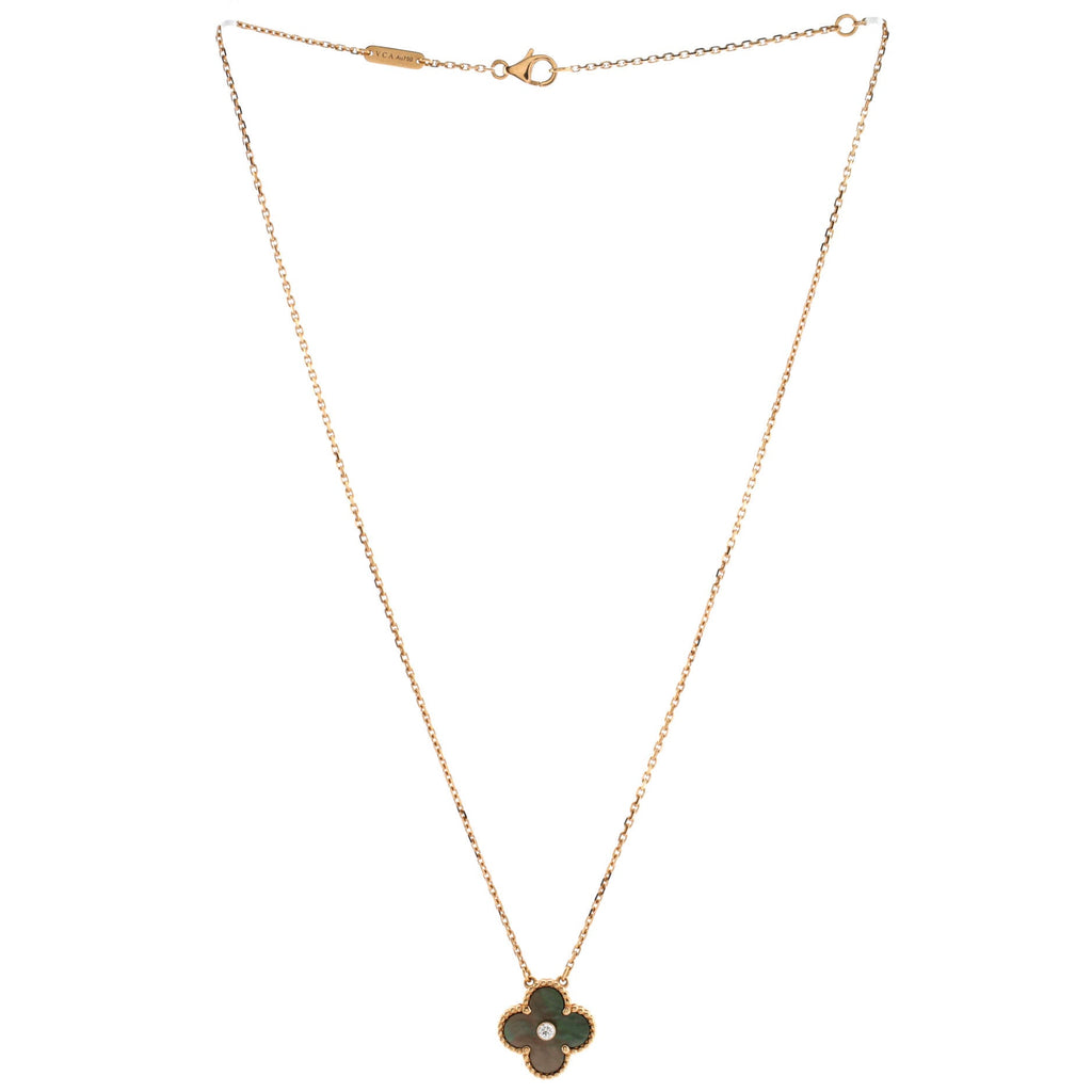 Vintage Alhambra Pendant Necklace 18K Rose Gold and Mother of Pearl with Diamond