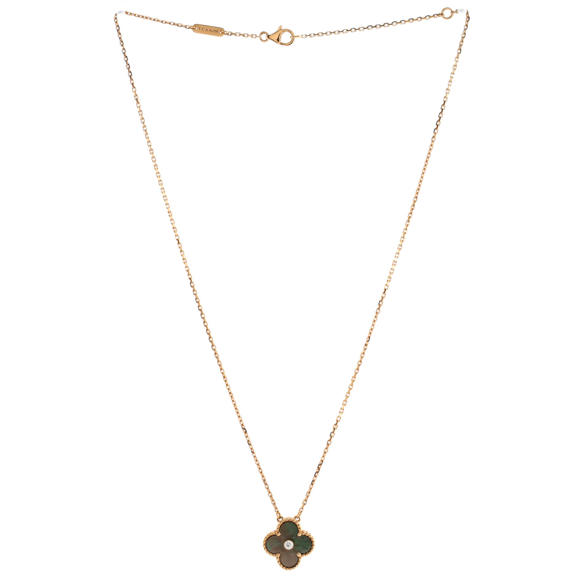 Vintage Alhambra Pendant Necklace 18K Rose Gold and Mother of Pearl with Diamond