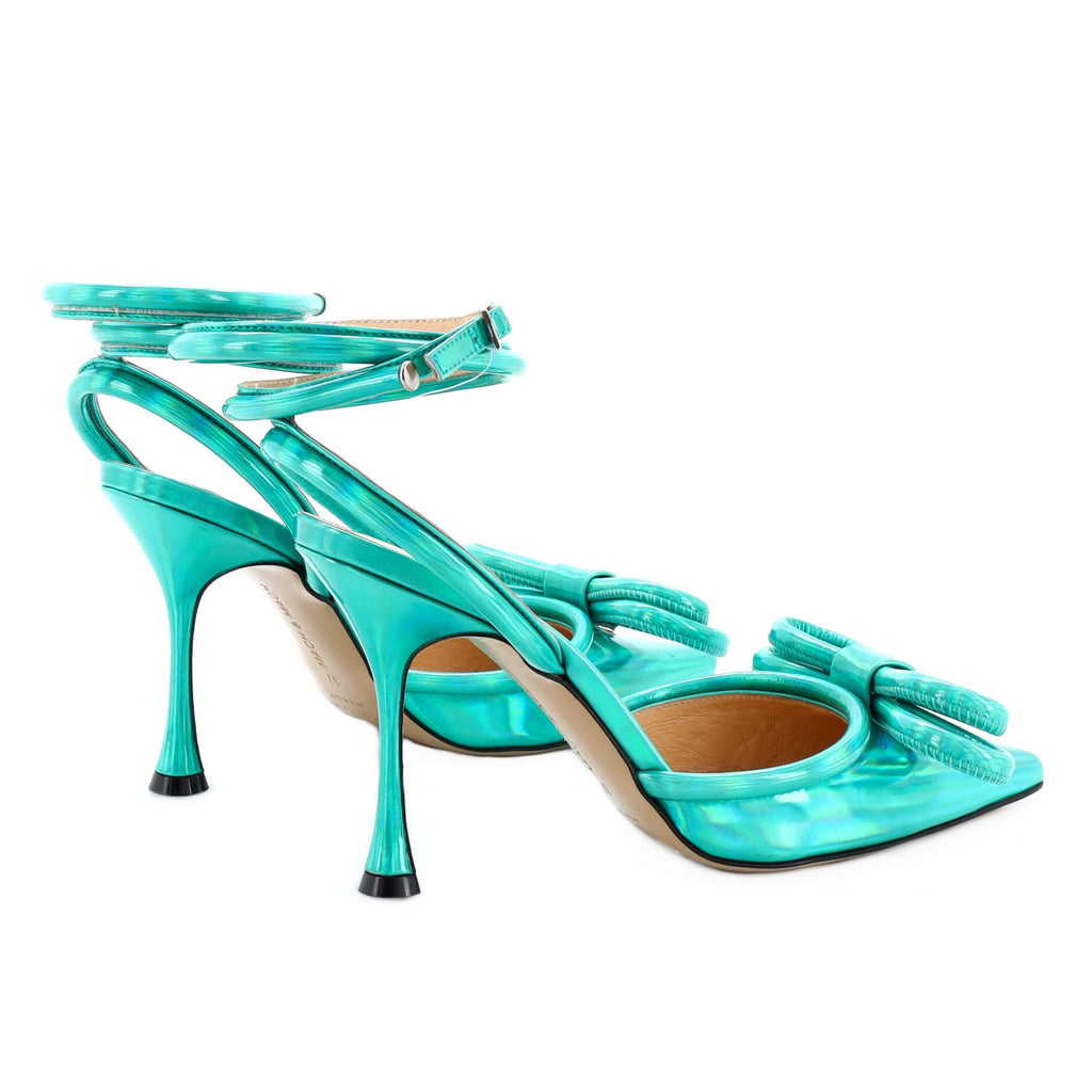 Women's Double Bow Ankle Strap Pumps Iridescent Leather 100