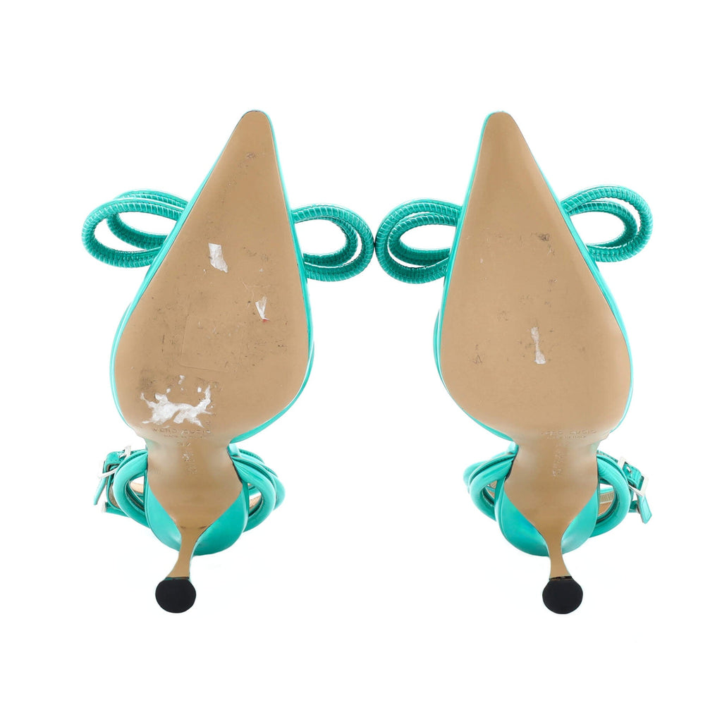 Women's Double Bow Ankle Strap Pumps Iridescent Leather 100