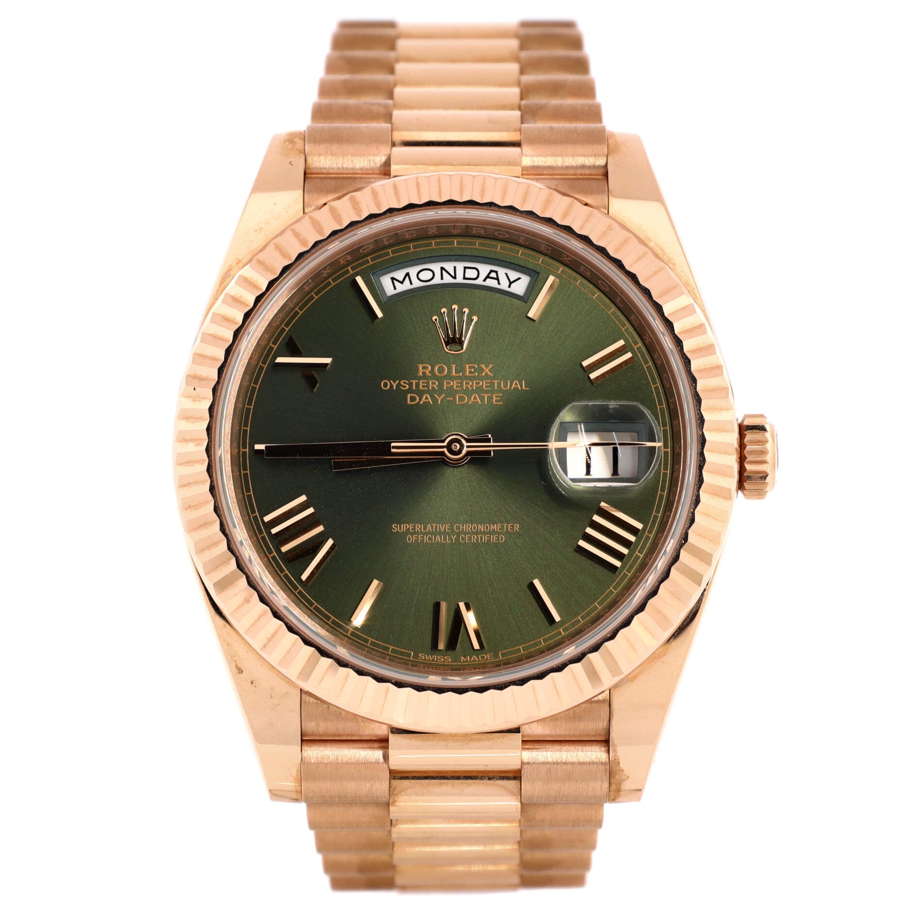 Oyster Perpetual President Day-Date Olive Green Automatic Watch Rose Gold 40