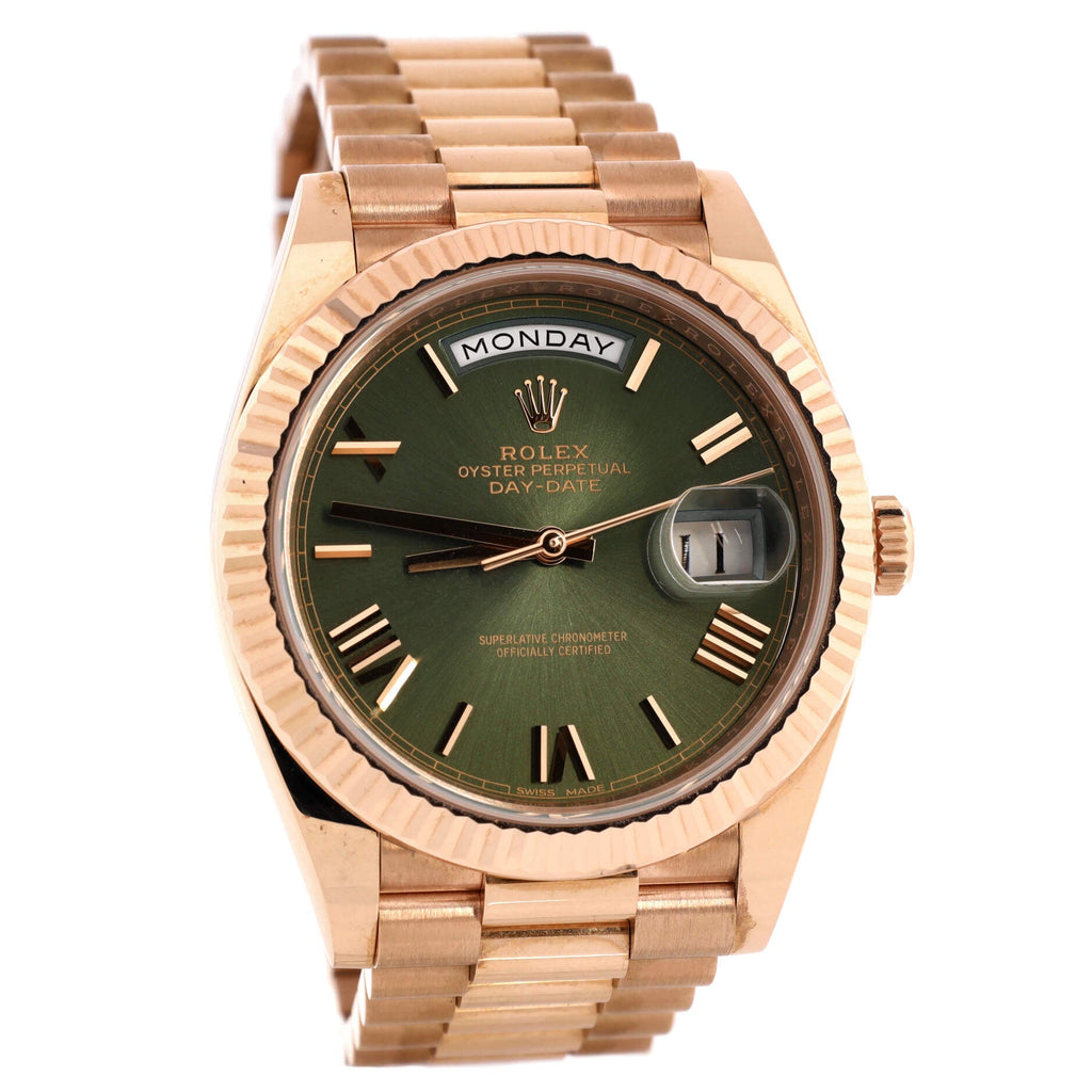 Oyster Perpetual President Day-Date Olive Green Automatic Watch Rose Gold 40