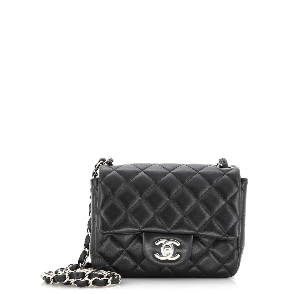 Square Classic Single Flap Bag Quilted Caviar Mini