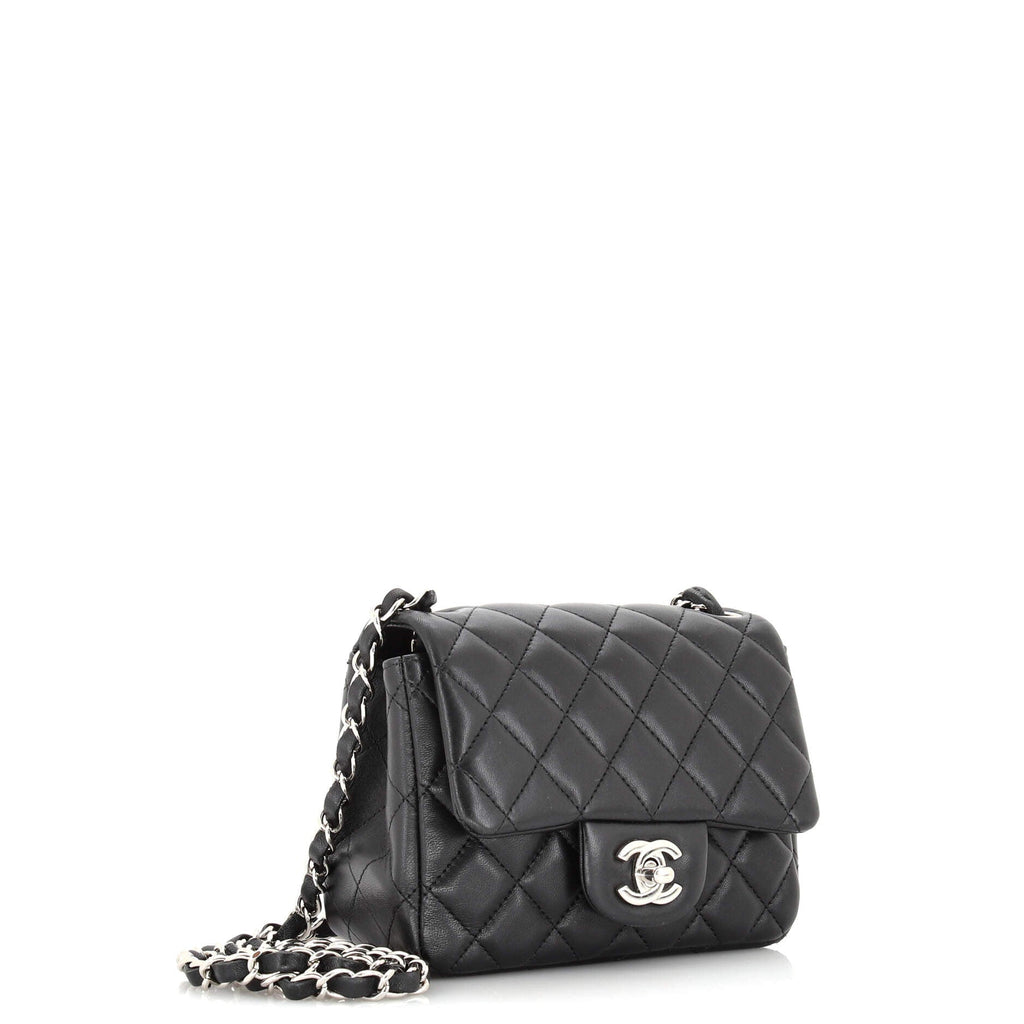 Square Classic Single Flap Bag Quilted Caviar Mini