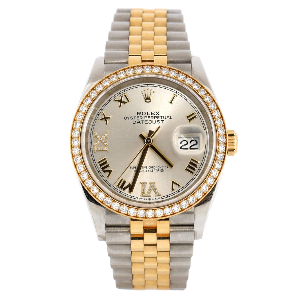 Oyster Perpetual Datejust Automatic Watch Stainless Steel and Yellow Gold with Diamond Bezel and VI and IX Markers 36