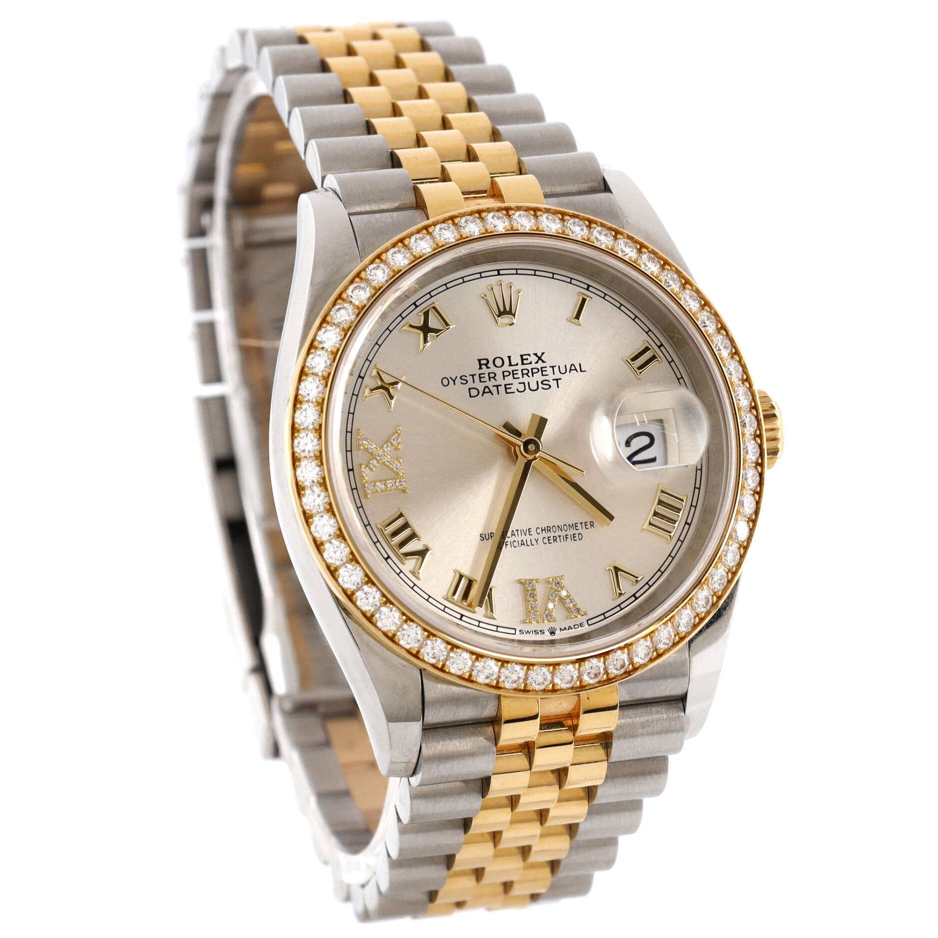 Oyster Perpetual Datejust Automatic Watch Stainless Steel and Yellow Gold with Diamond Bezel and VI and IX Markers 36