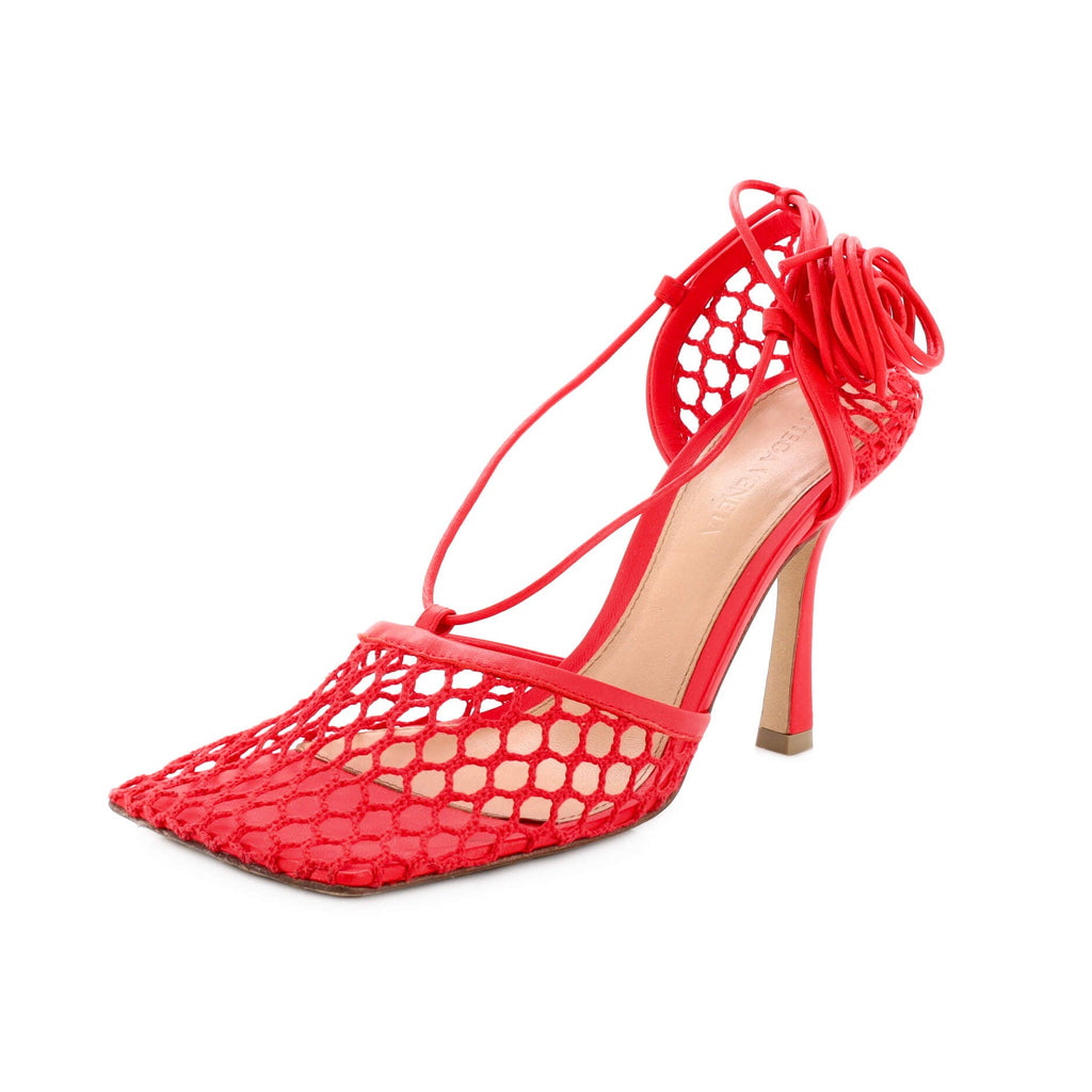 Women's Stretch Ankle Tie Heeled Sandals Mesh with Leather