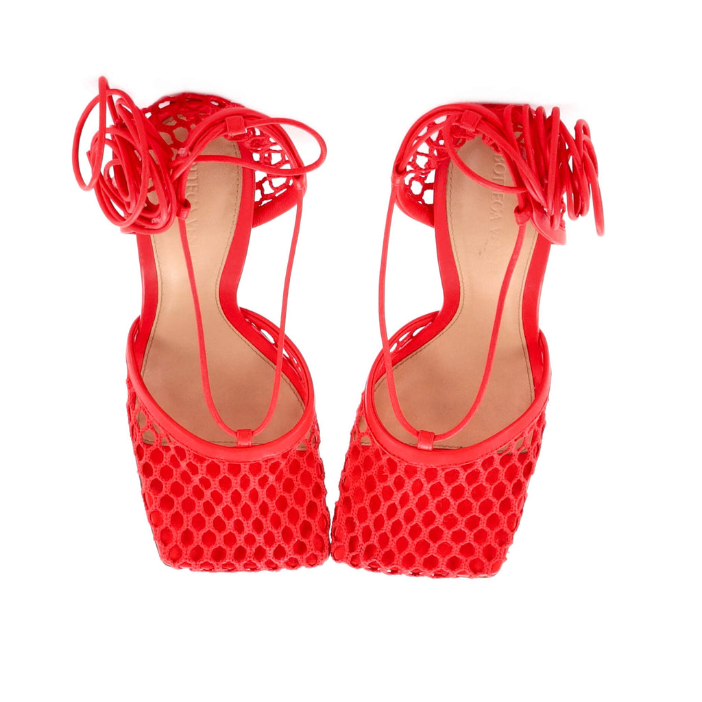 Women's Stretch Ankle Tie Heeled Sandals Mesh with Leather