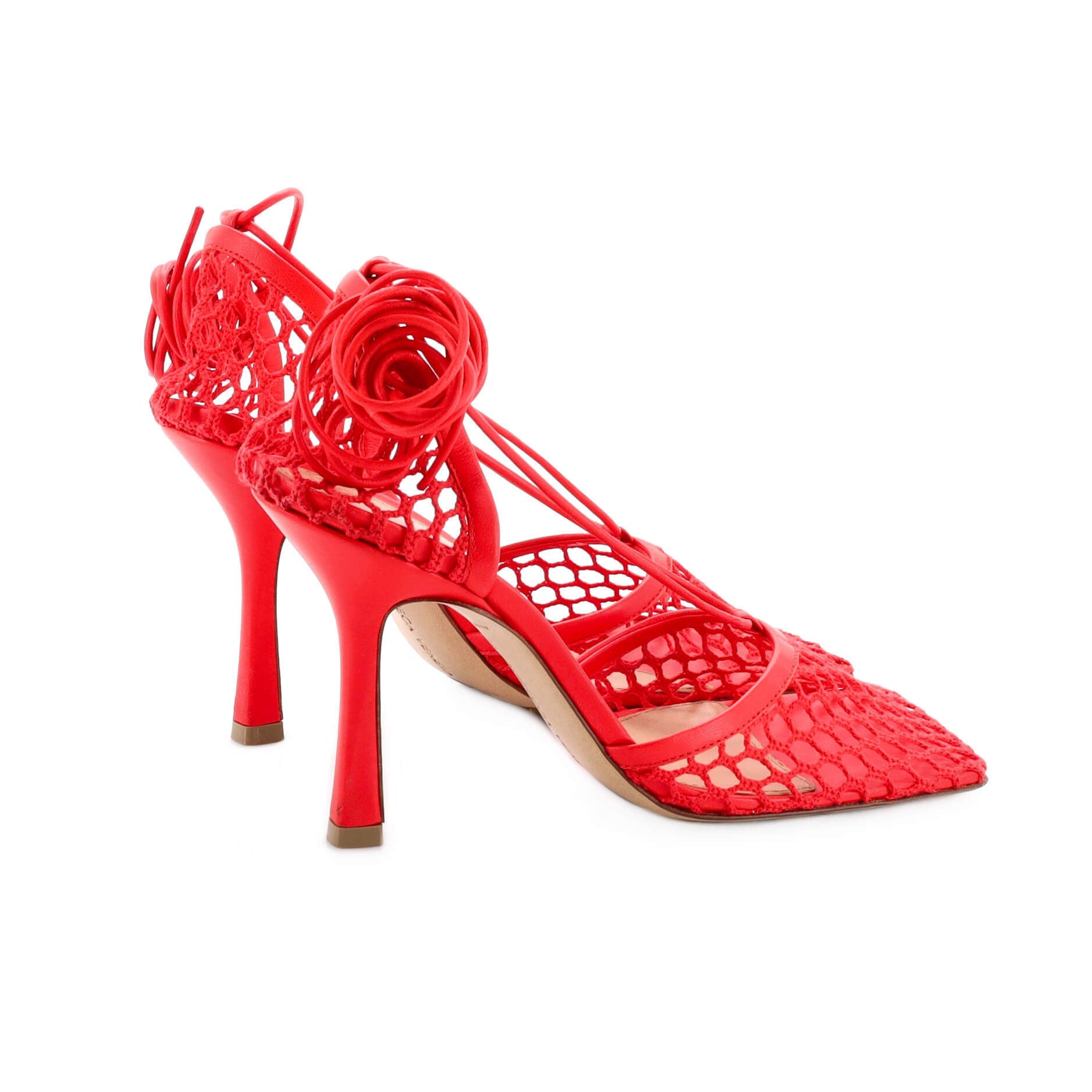 Women's Stretch Ankle Tie Heeled Sandals Mesh with Leather