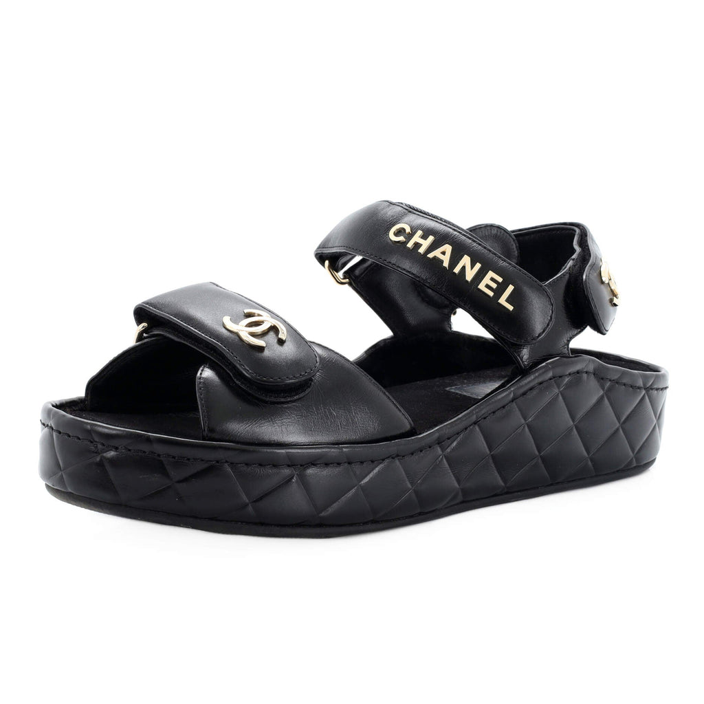 Women's Logo Velcro Strap Wedge Sandals Quilted Leather