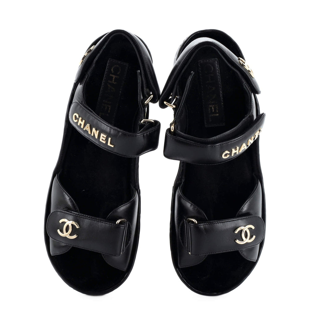 Women's Logo Velcro Strap Wedge Sandals Quilted Leather