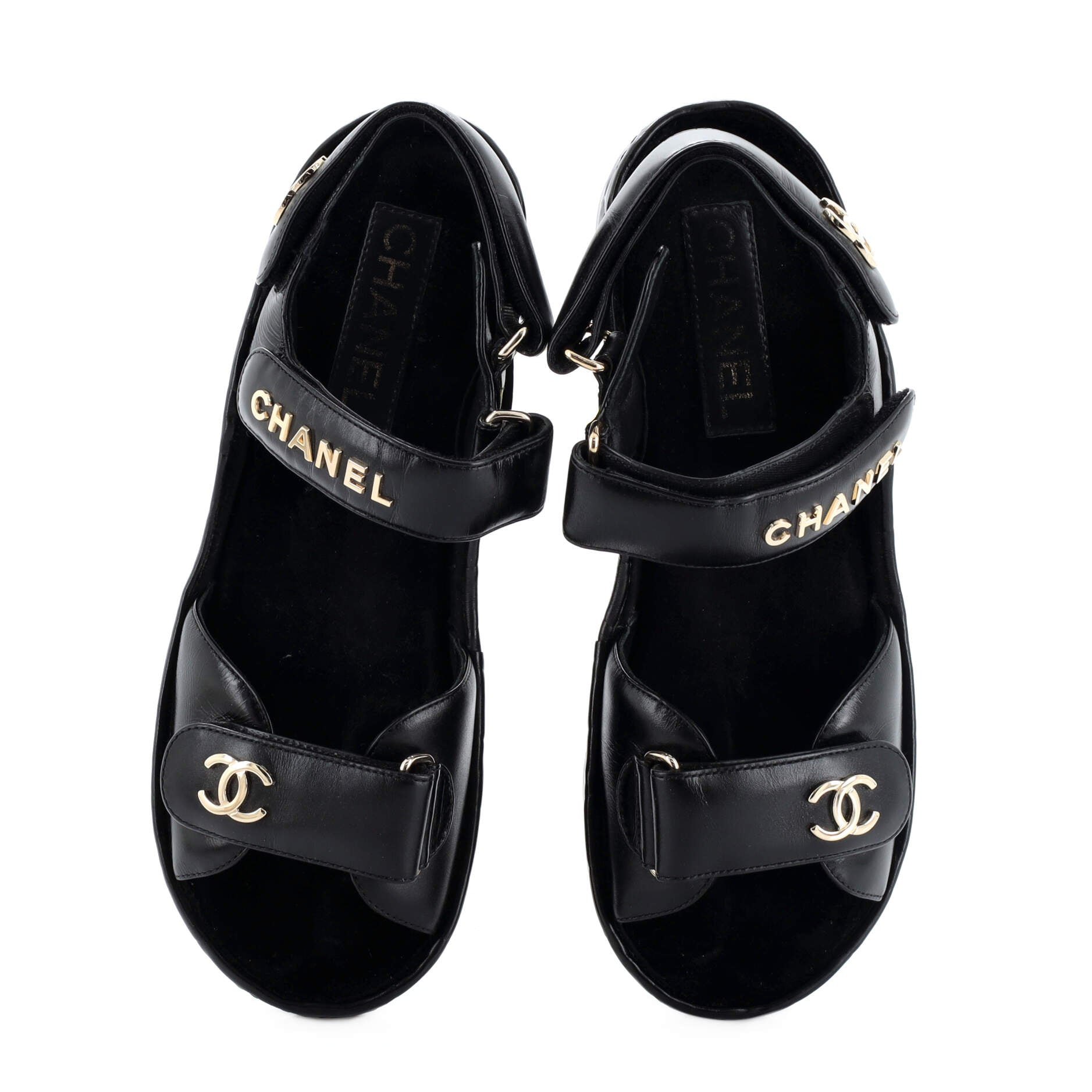 Women's Logo Velcro Strap Wedge Sandals Quilted Leather